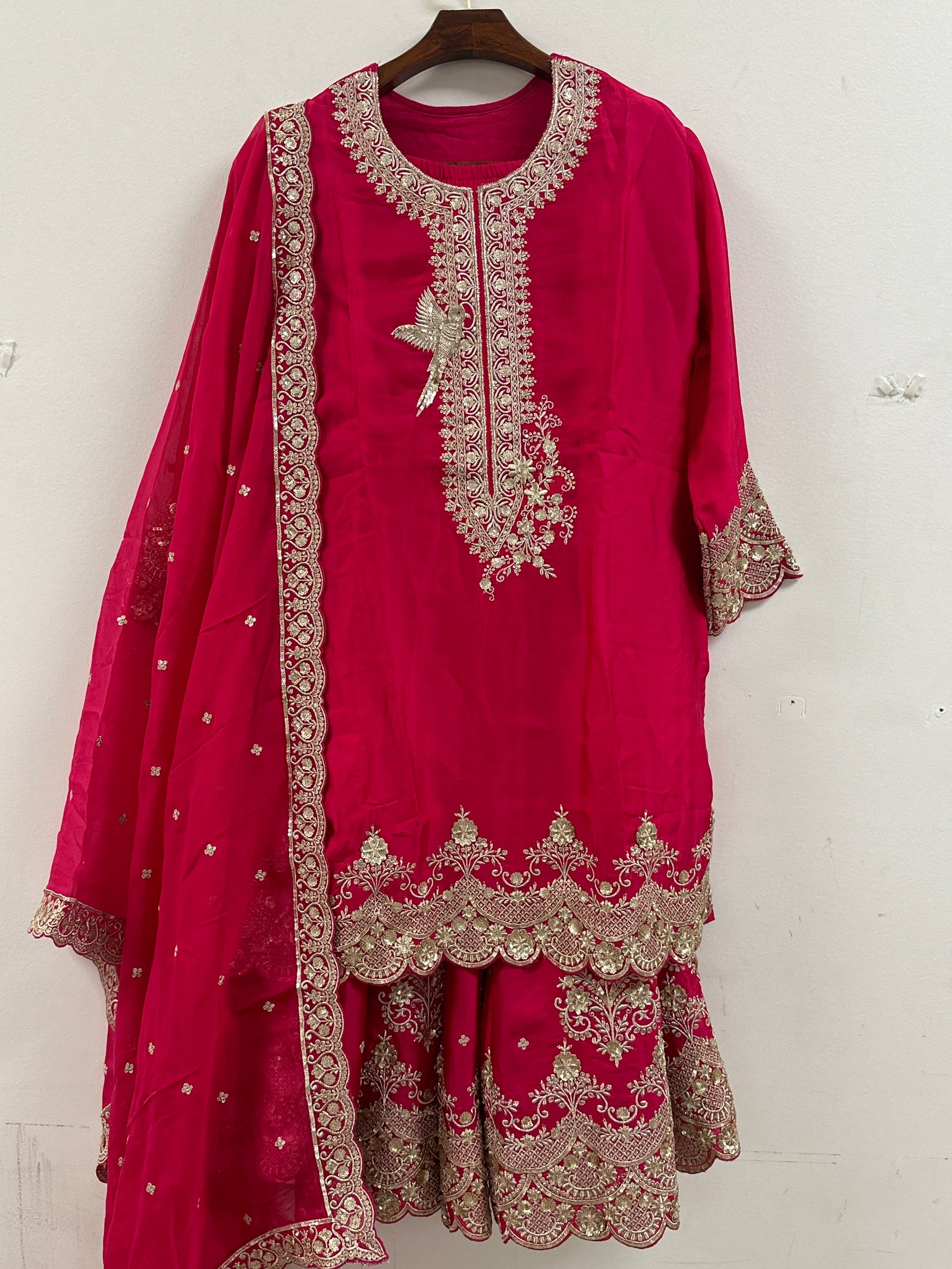 Gold Embroidery Sharara Suit