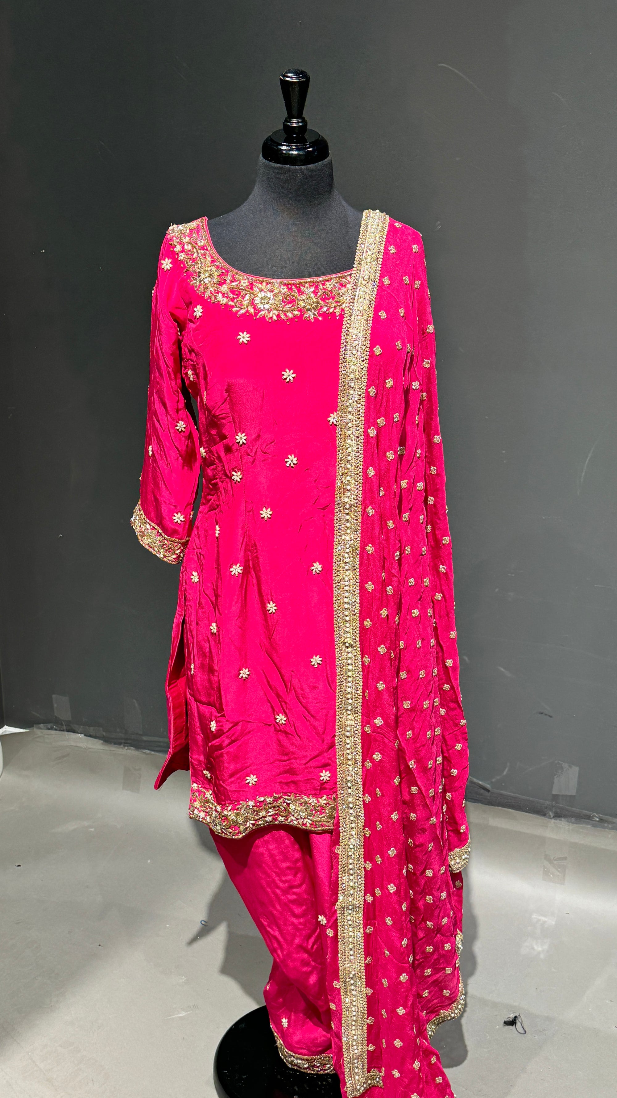 Crepe Salwar Suit with Dabka & Pearls Work