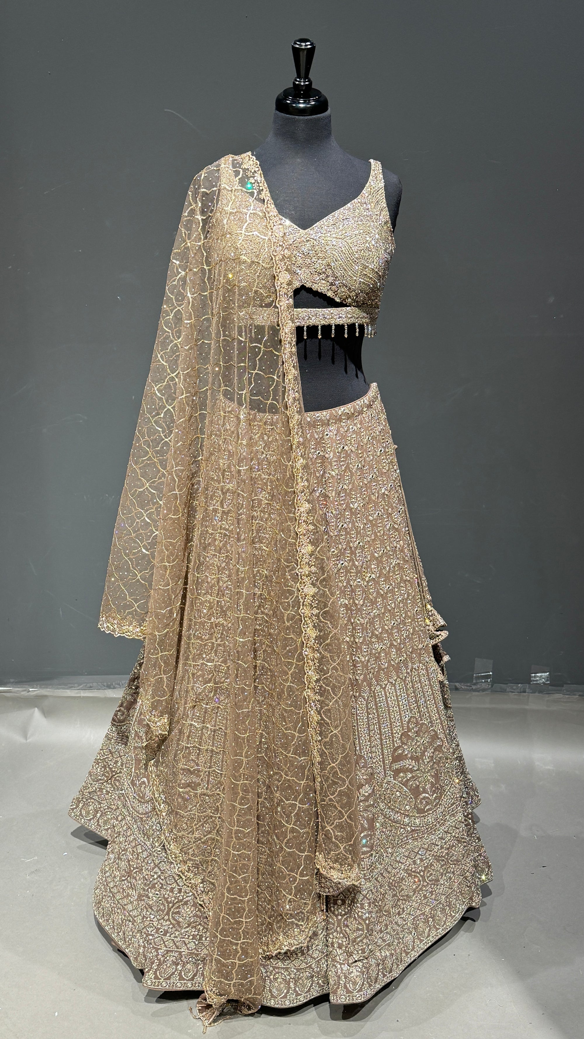 Nude Brown Zari Embroidery Lehenga