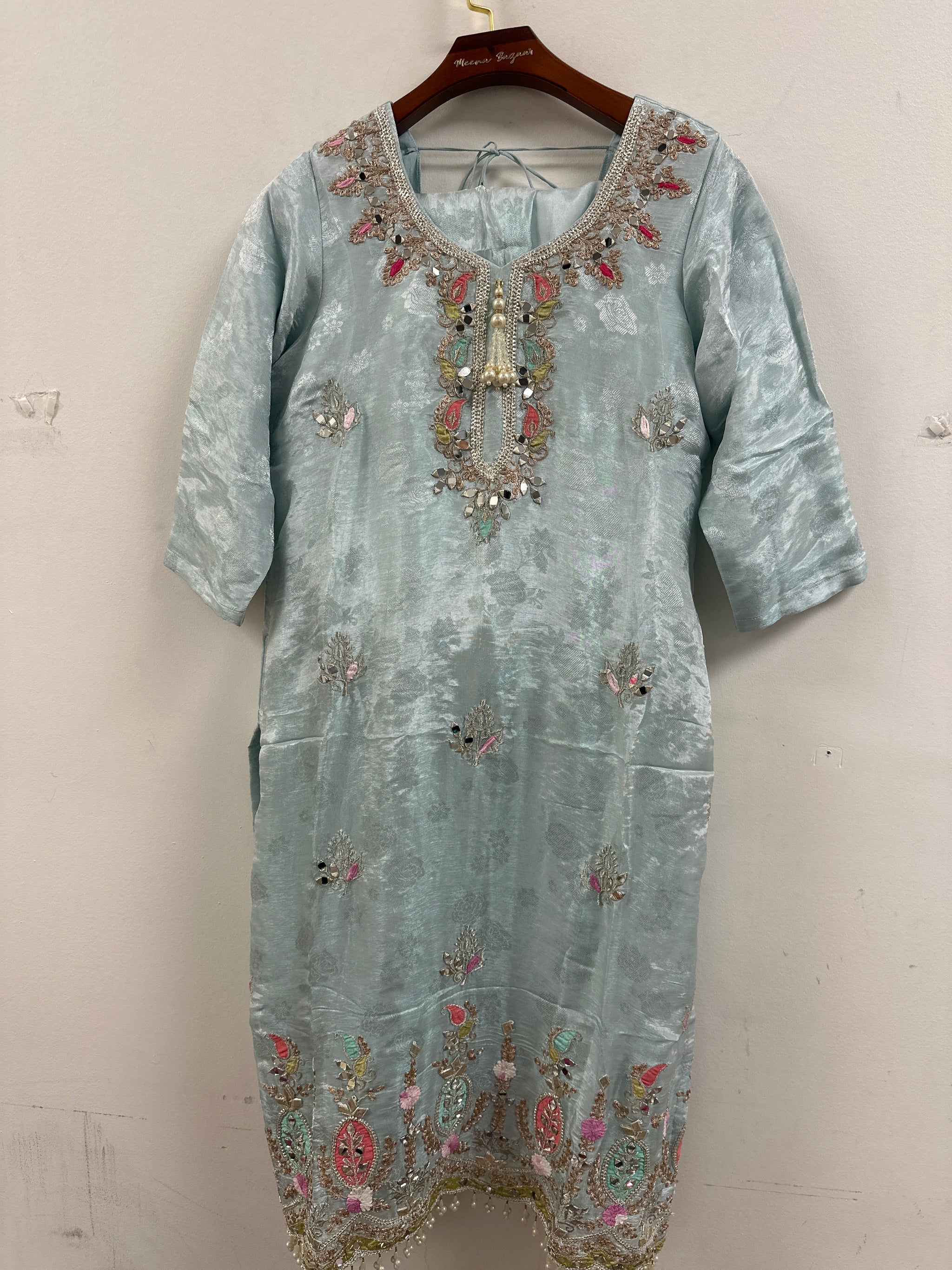 Pant Suit with Pastel Coloured Embroidery