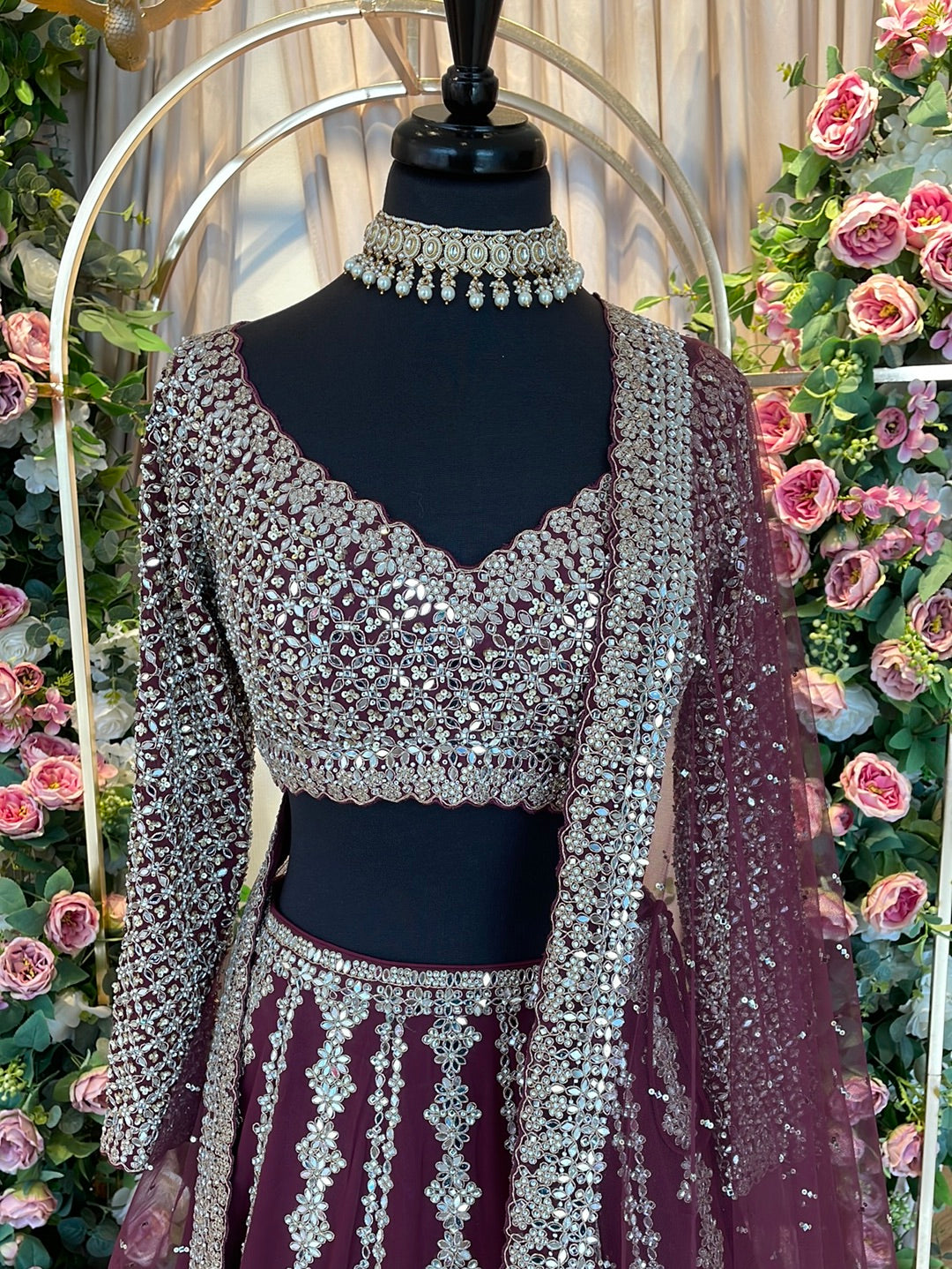 Royal Maroon Mirror Work lehenga With Heavy choli