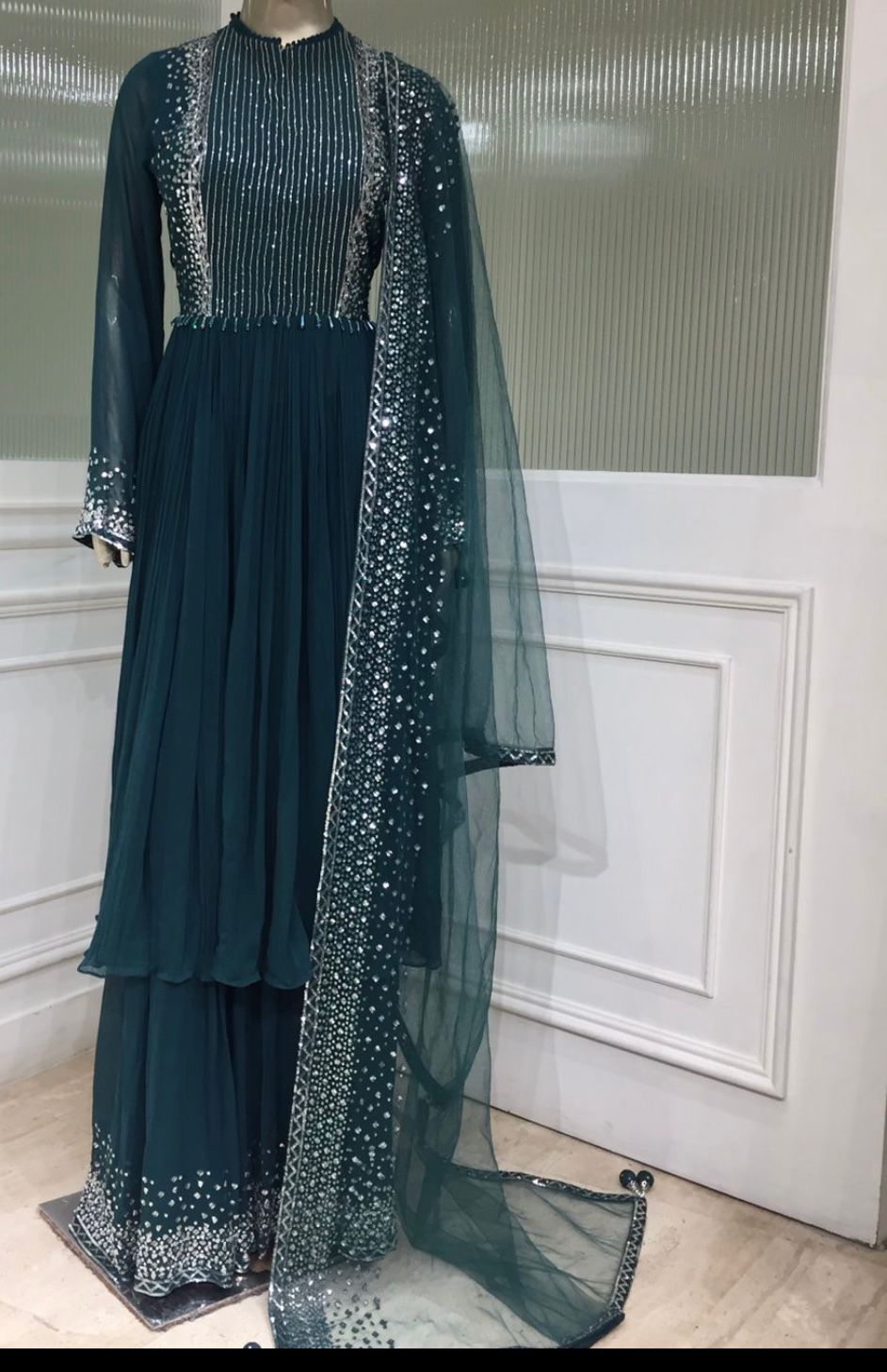 Silver Emb Sharara Suit