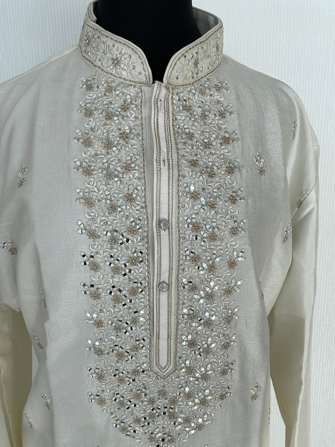 Silk kurta pajama with thread and mirror work