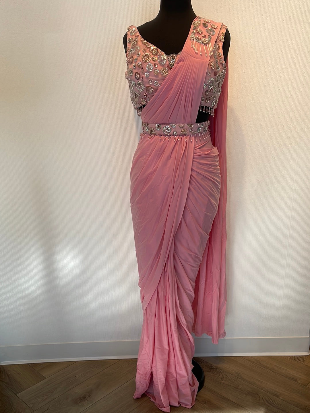 Elegant drape saree with embroidered belt and blouse