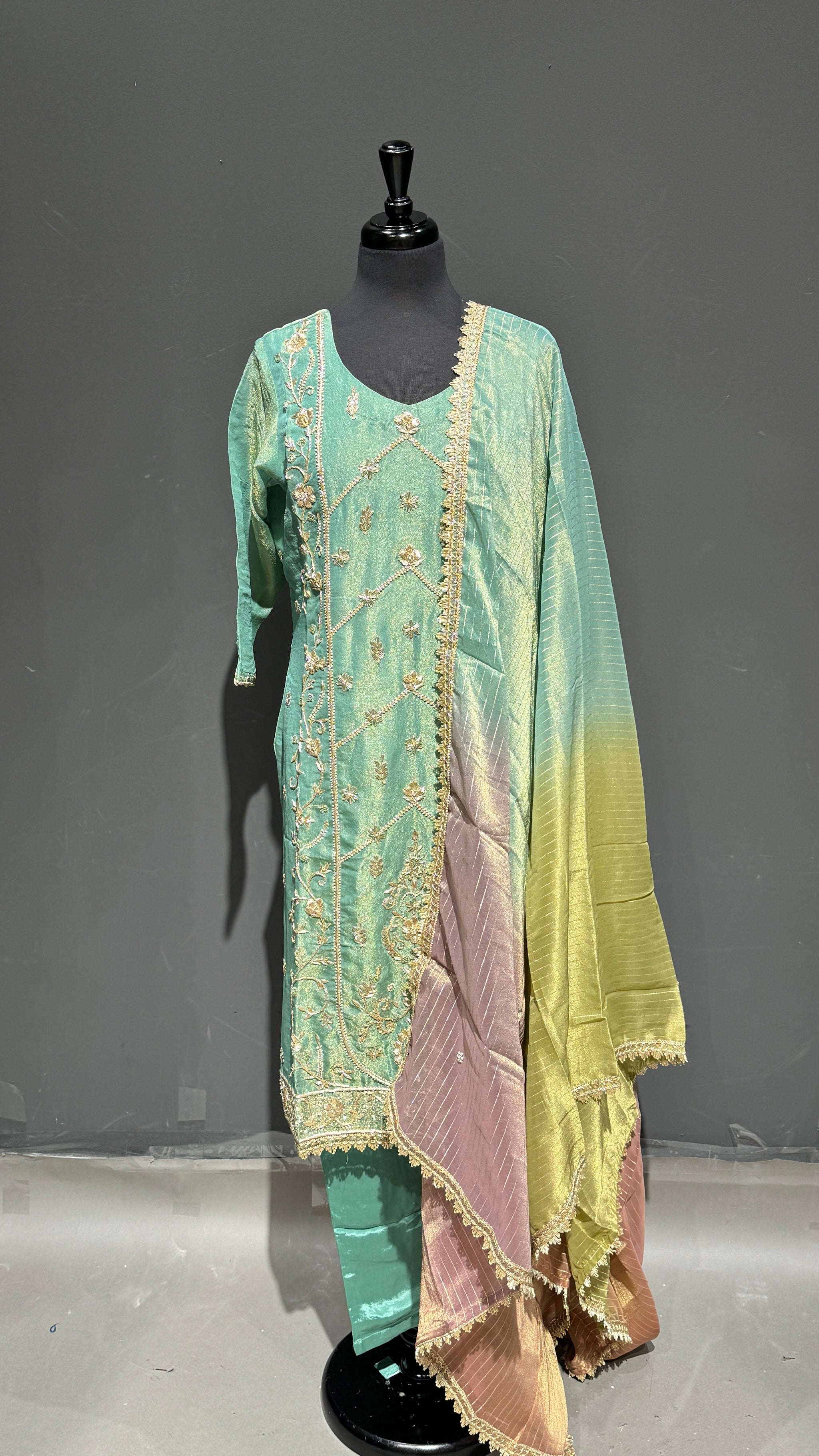 Elegant Shimmer Pant Suit with Multicolor Dupatta