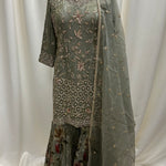 Embroided Shirt With Printed Bottom and Work Gharara Suit