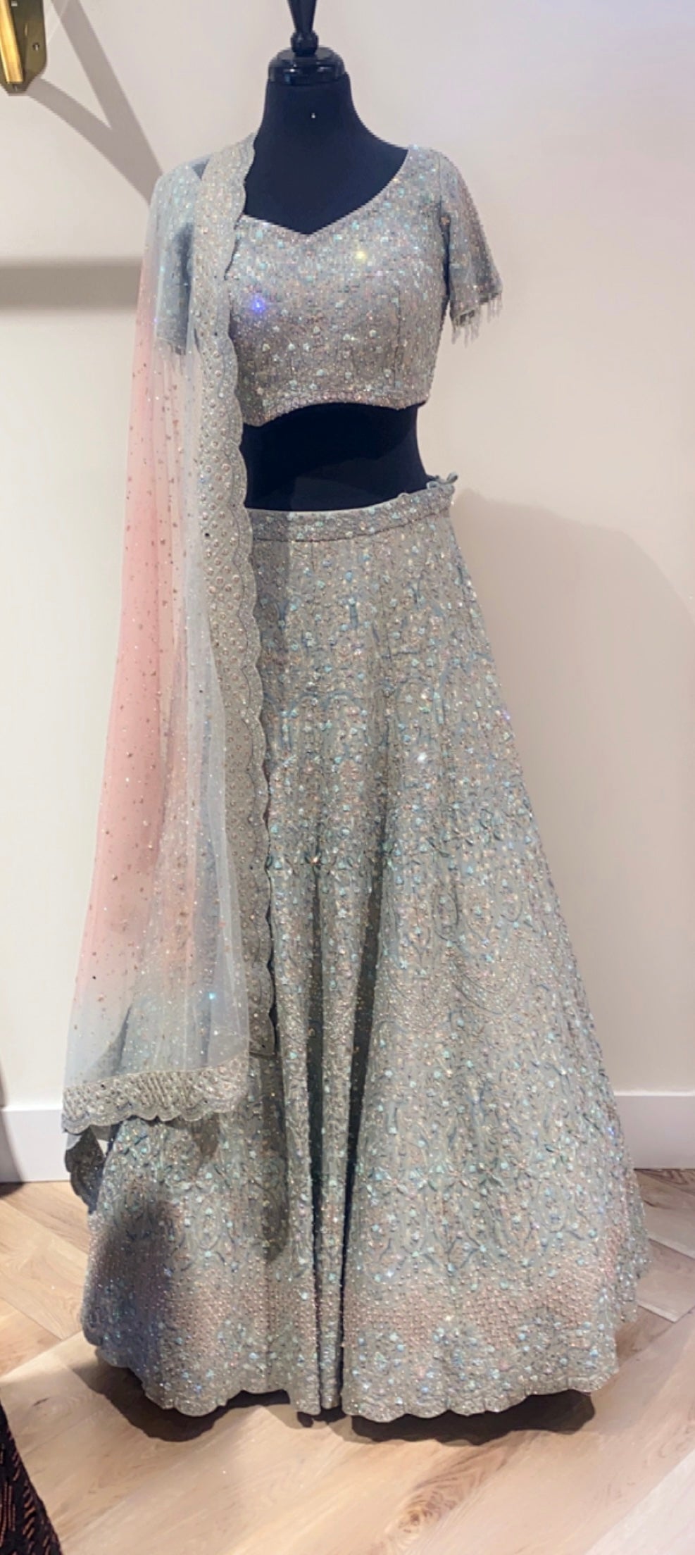 Sea-Green Thread and Sequence Lehenga