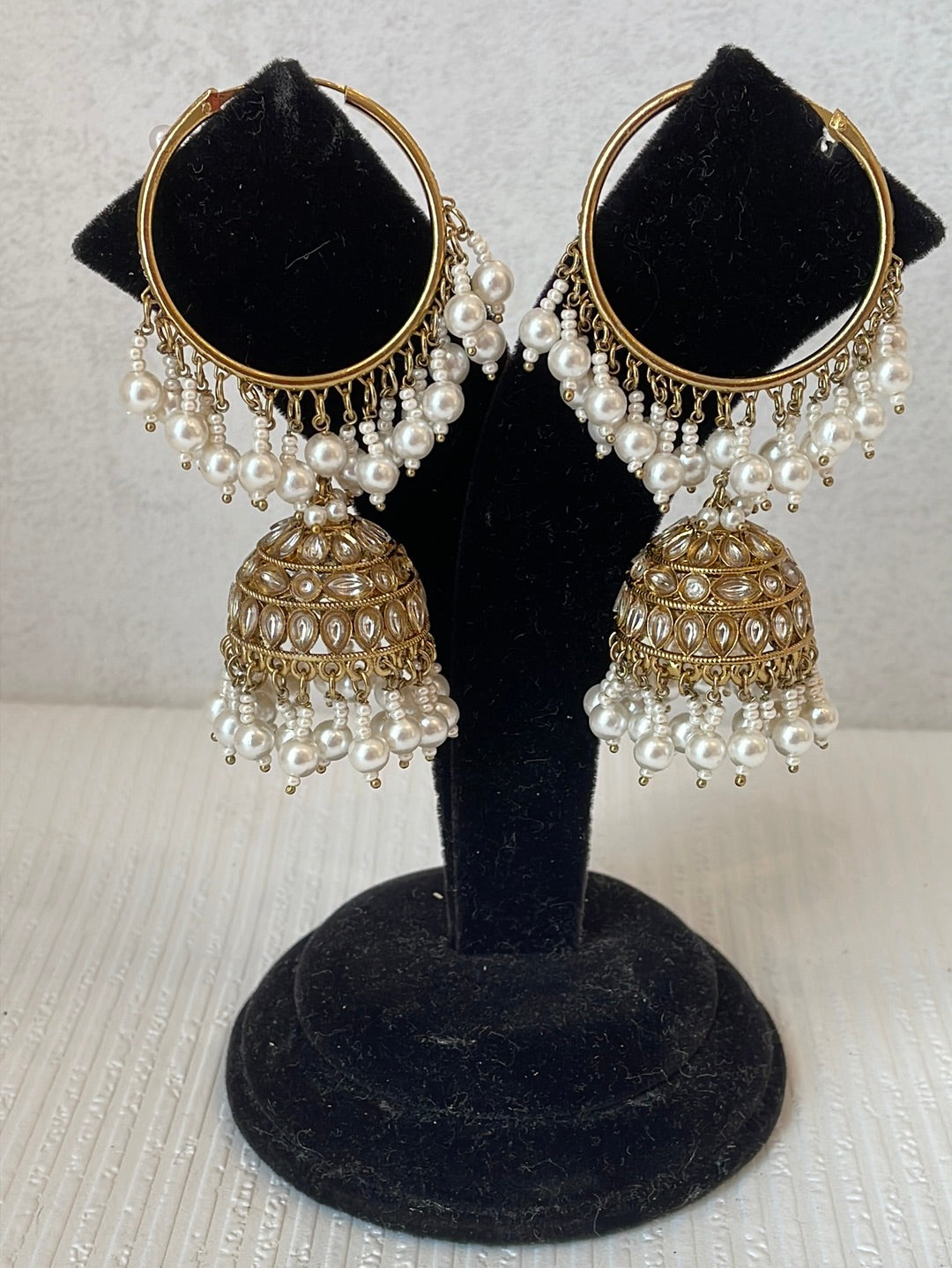 White Chand Bali With Kundan Work