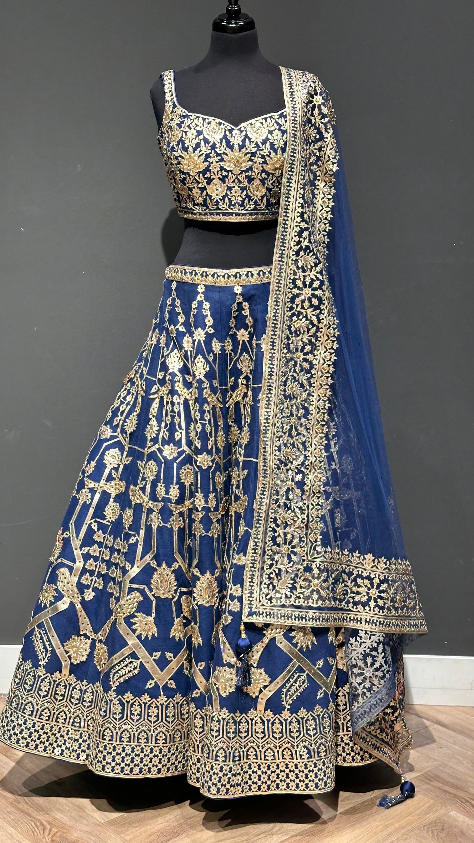 Leather work Blue Lehenga