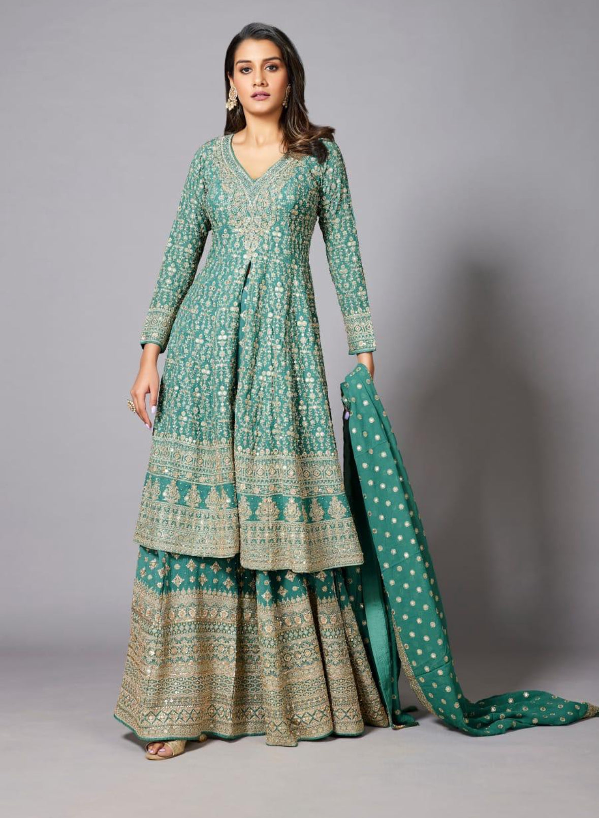 Heavy Gold Embroidery Sharara Suit