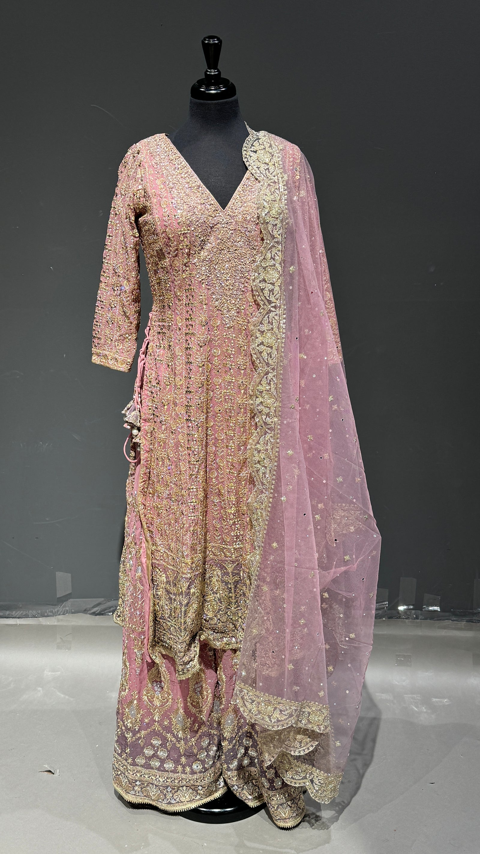 Smooth Sharara Suit with Scalping Dupatta & Four-Side Sequin Work