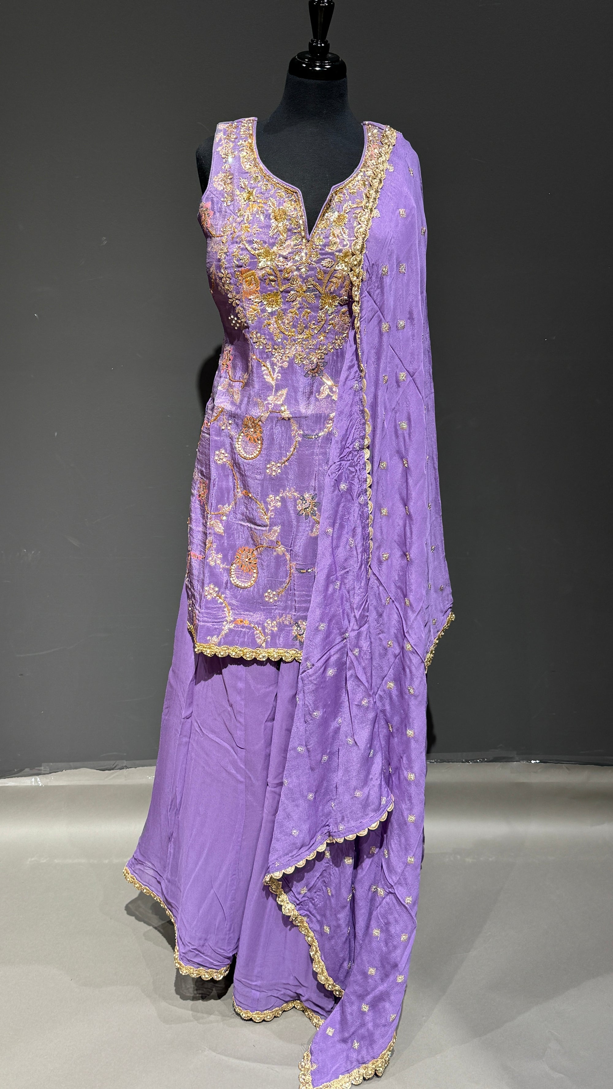 Sharara Suit with Golden Embroidery