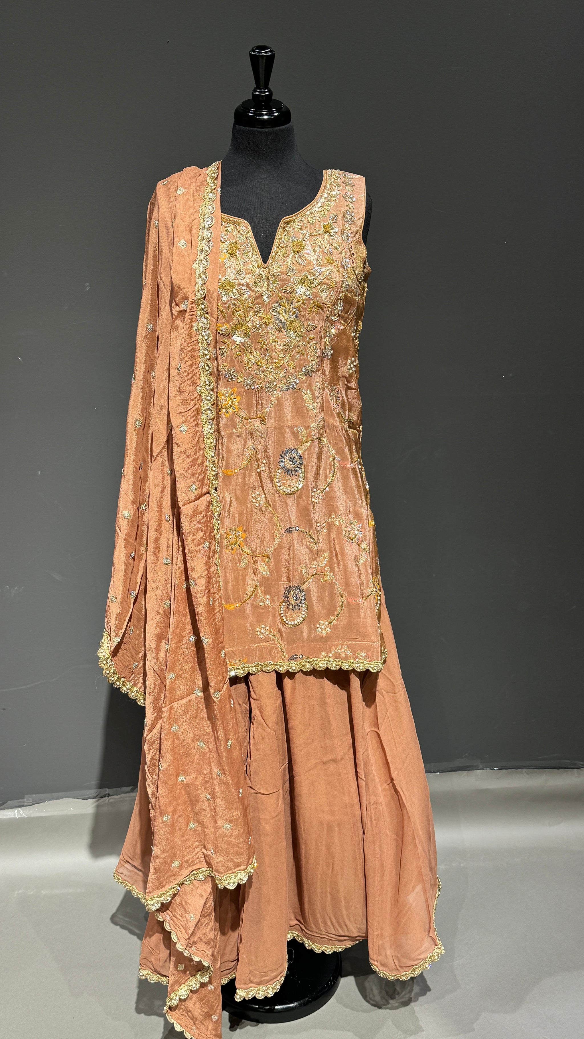 Sharara Suit with Golden Embroidery