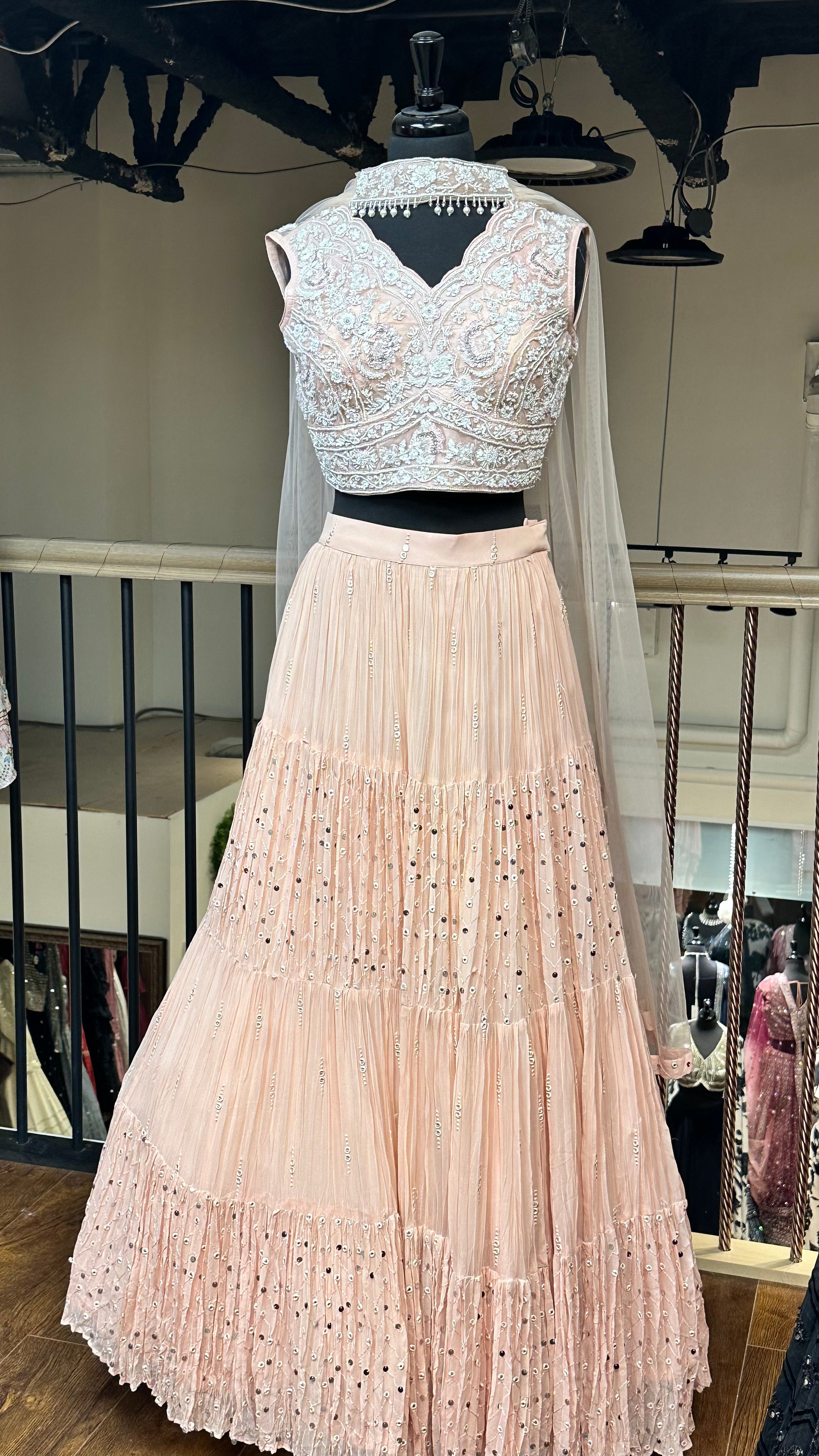 Peach embroided Lehenga