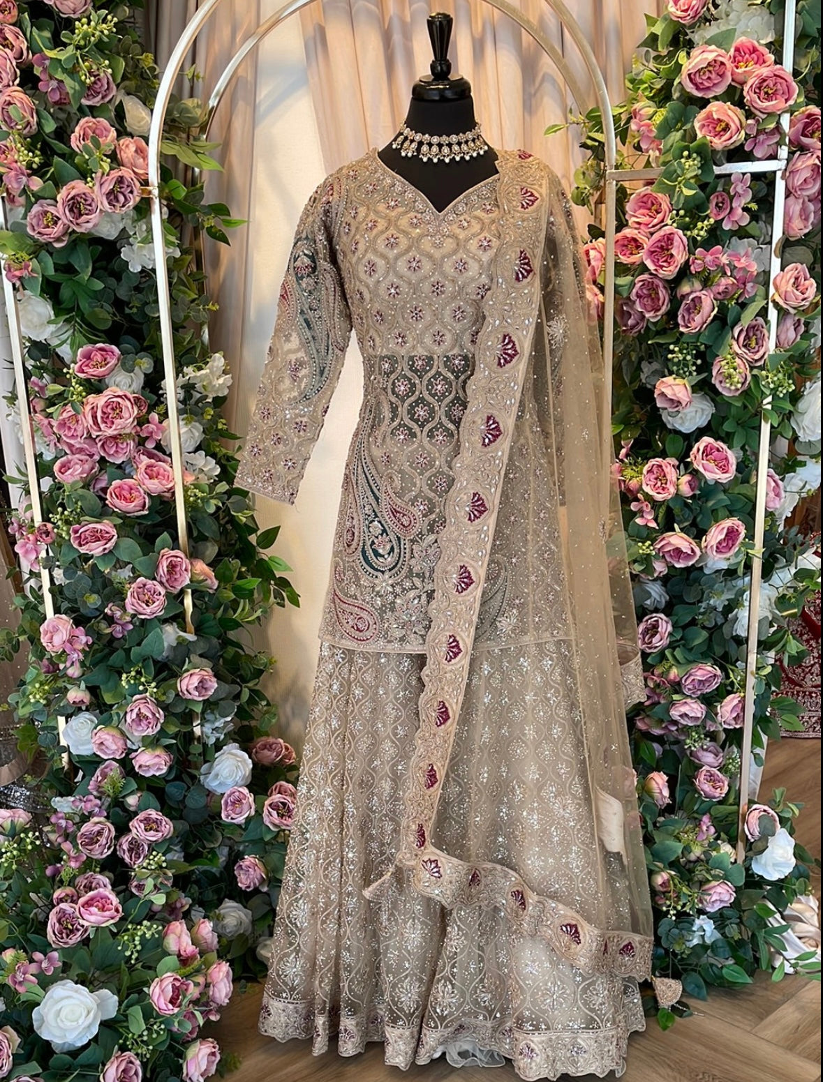 Charismatic Golden Sharara Suit With Sequins And Thread Work