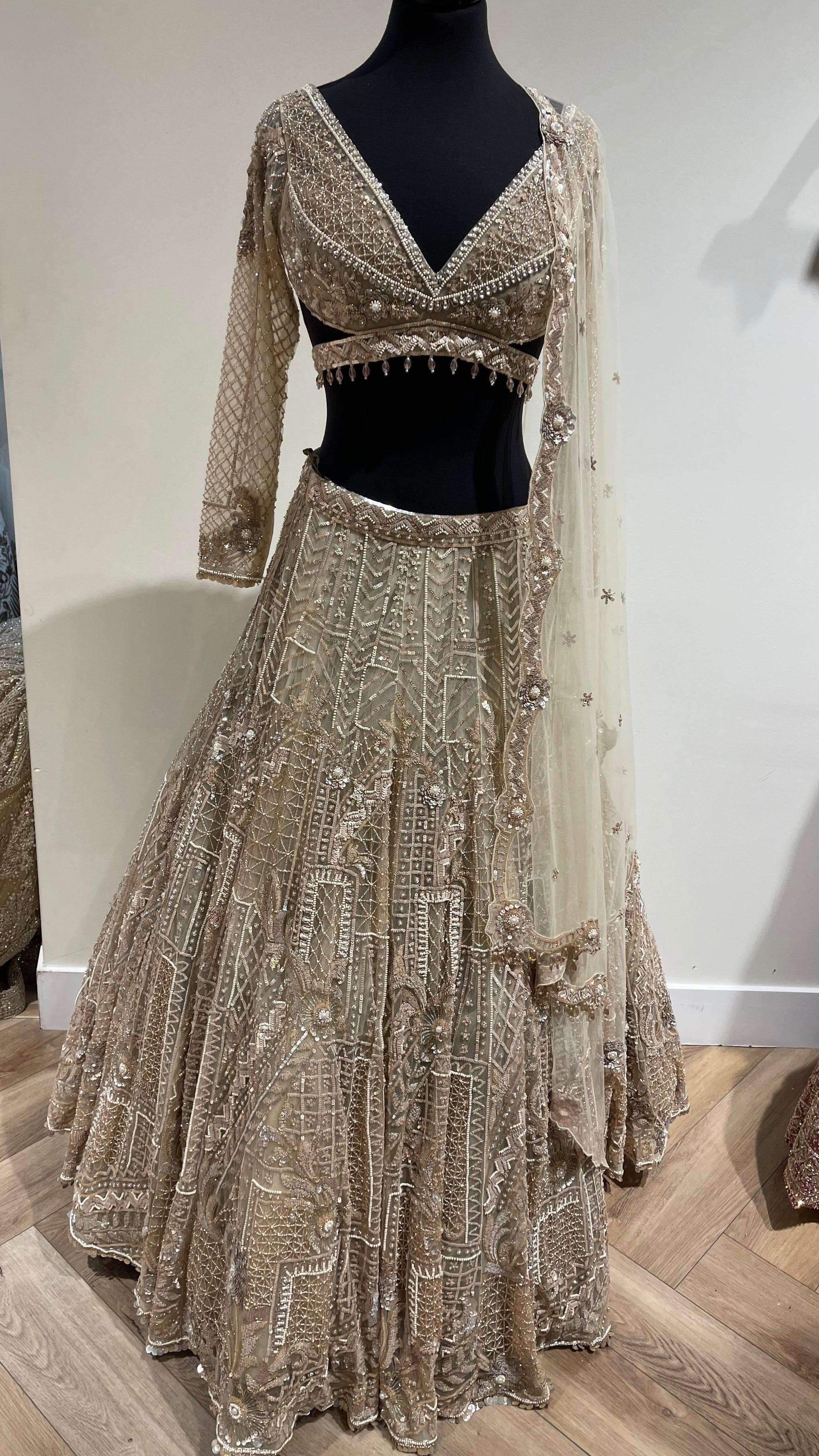 Beautiful Sequin and Pearl Work Reception Lehenga