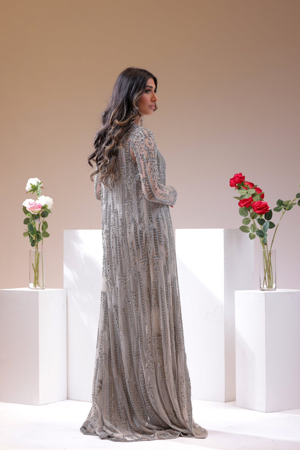 Fully Embroidered Handwork Long Jacket with Blouse and Pants