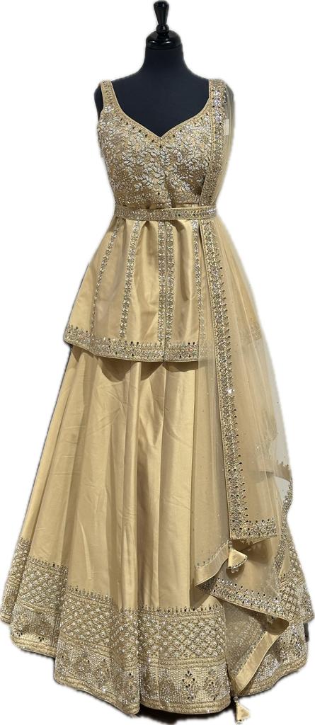 Golden Mirror Work Lehenga