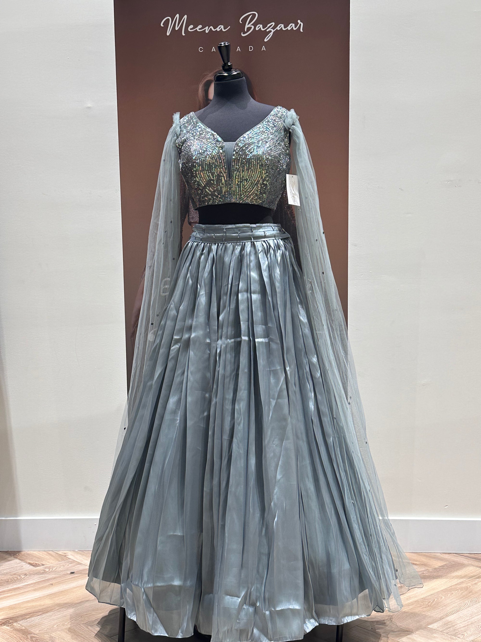 Grey Cape Sleeves Lehenga