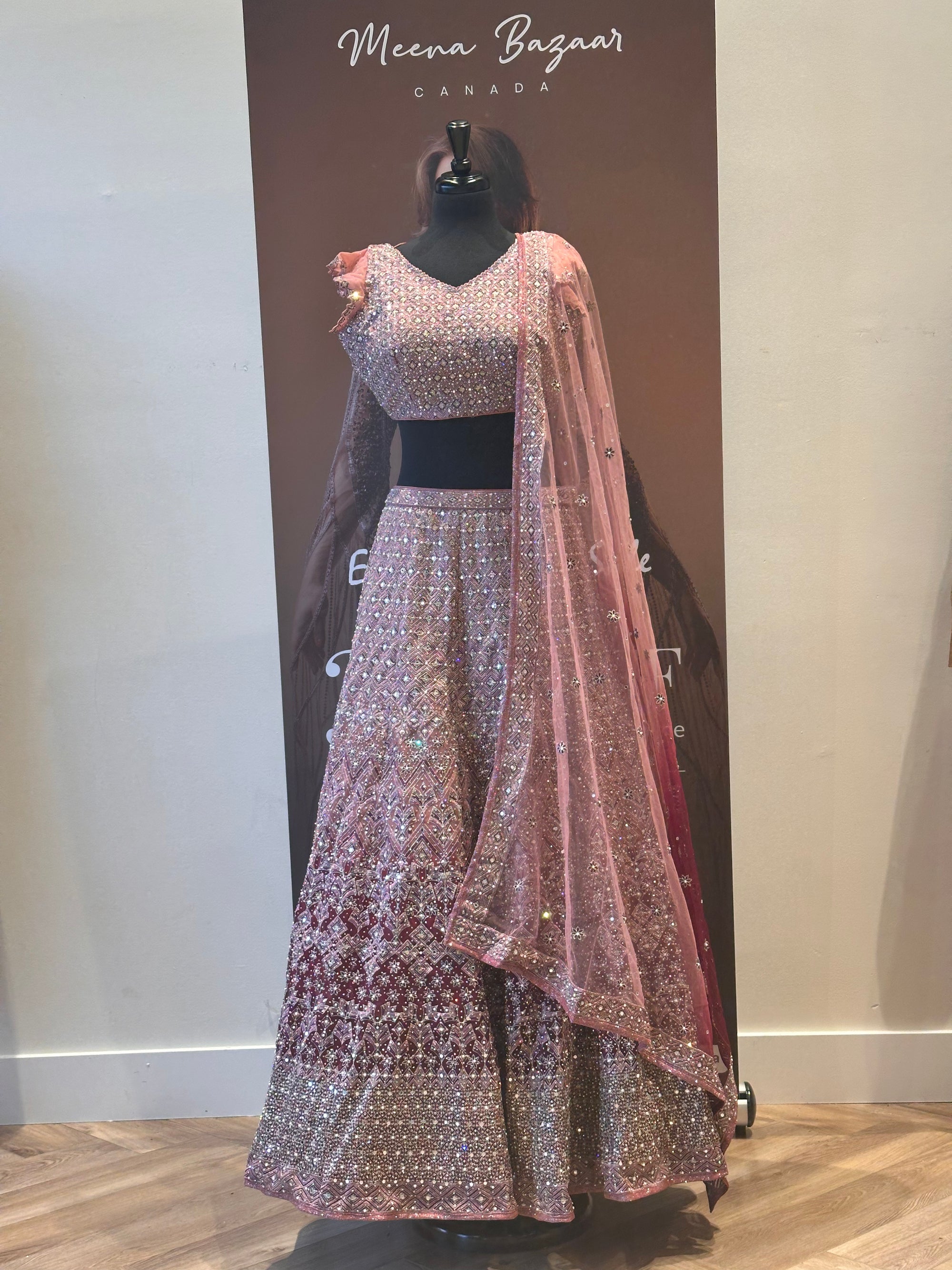 Pink Thread Work Ombré Lehenga