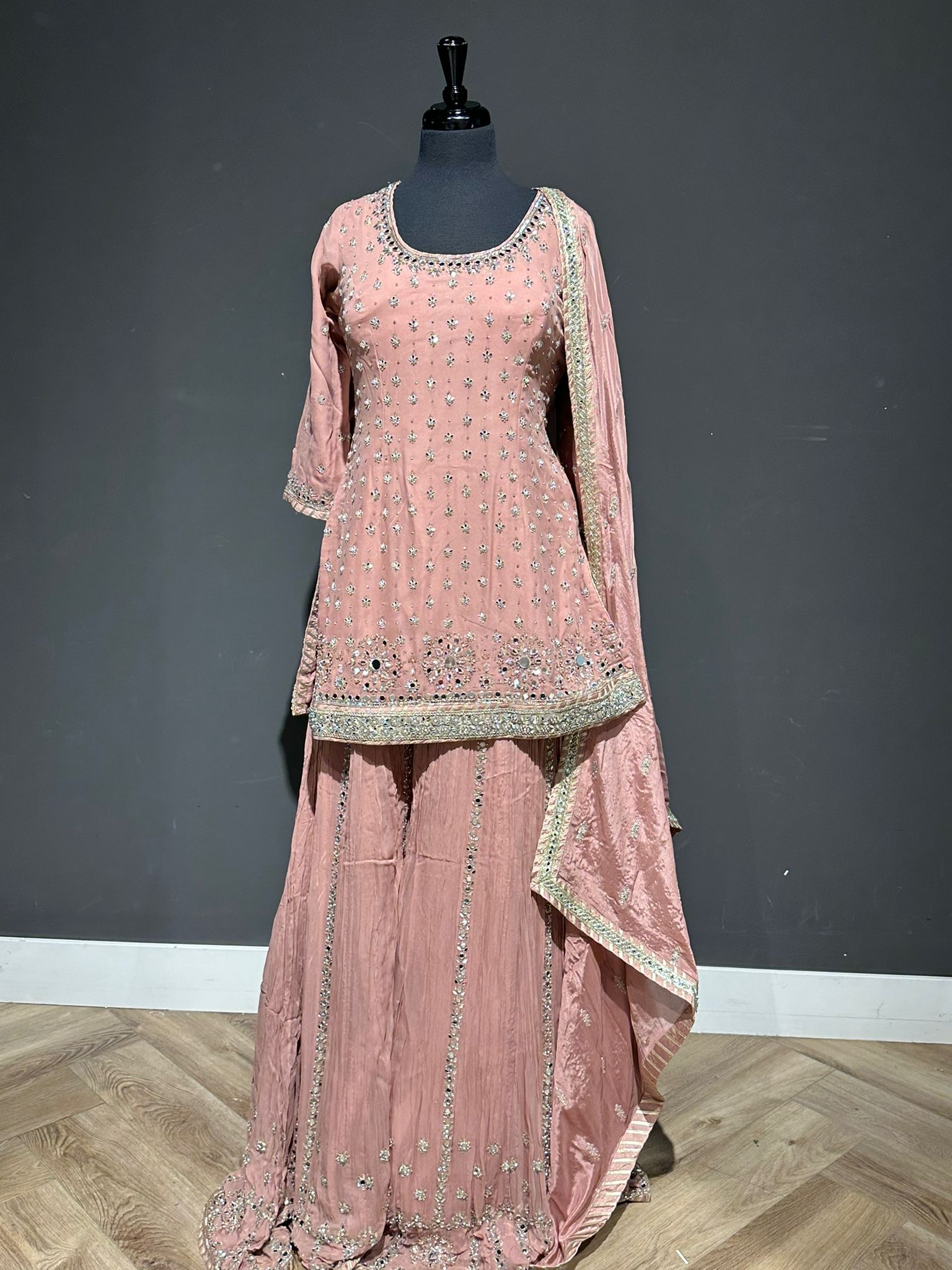 Reflective Elegance: Mirror Embroidered Sharara Suit