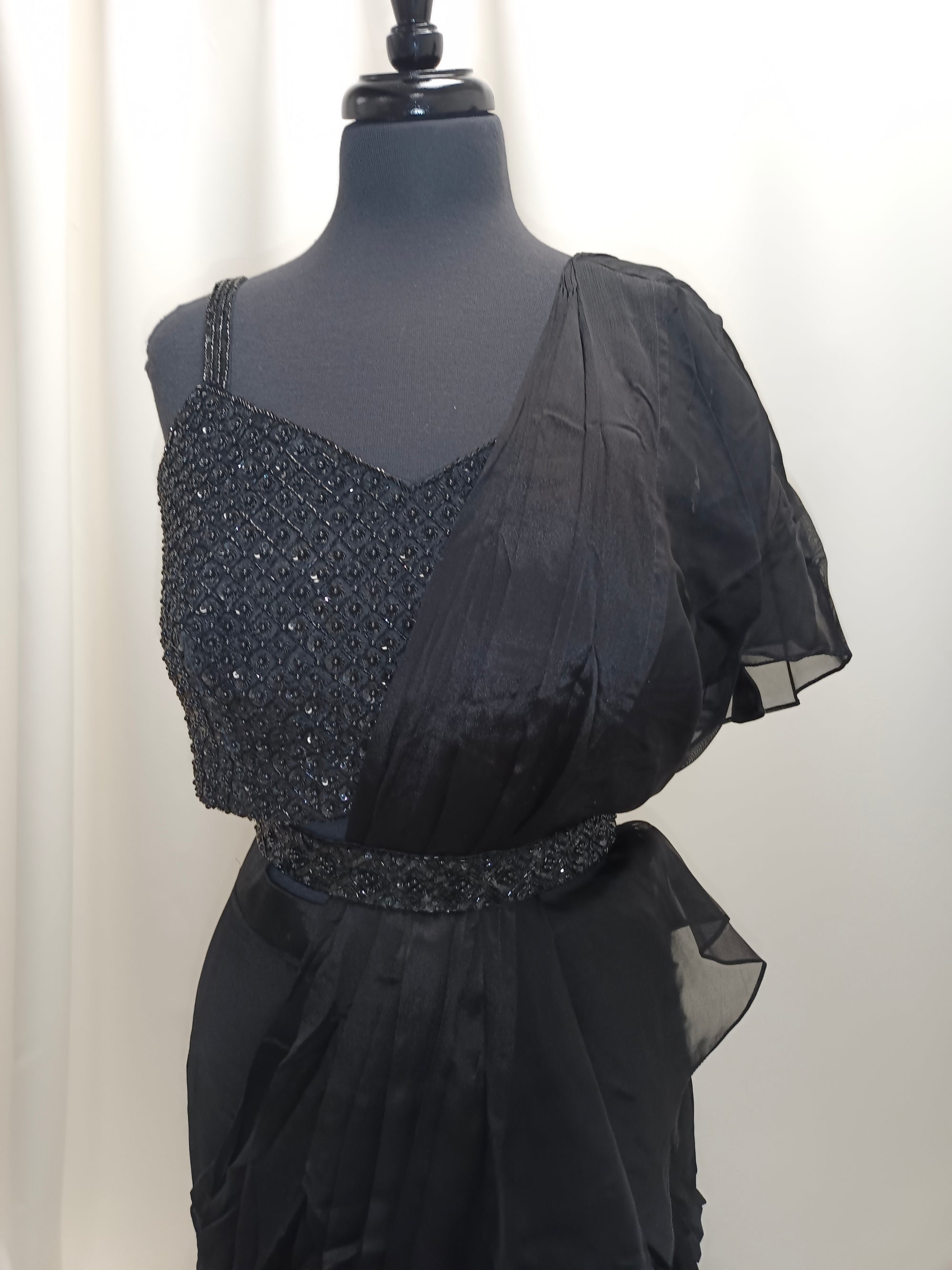 Black Drape saree with beaded blouse