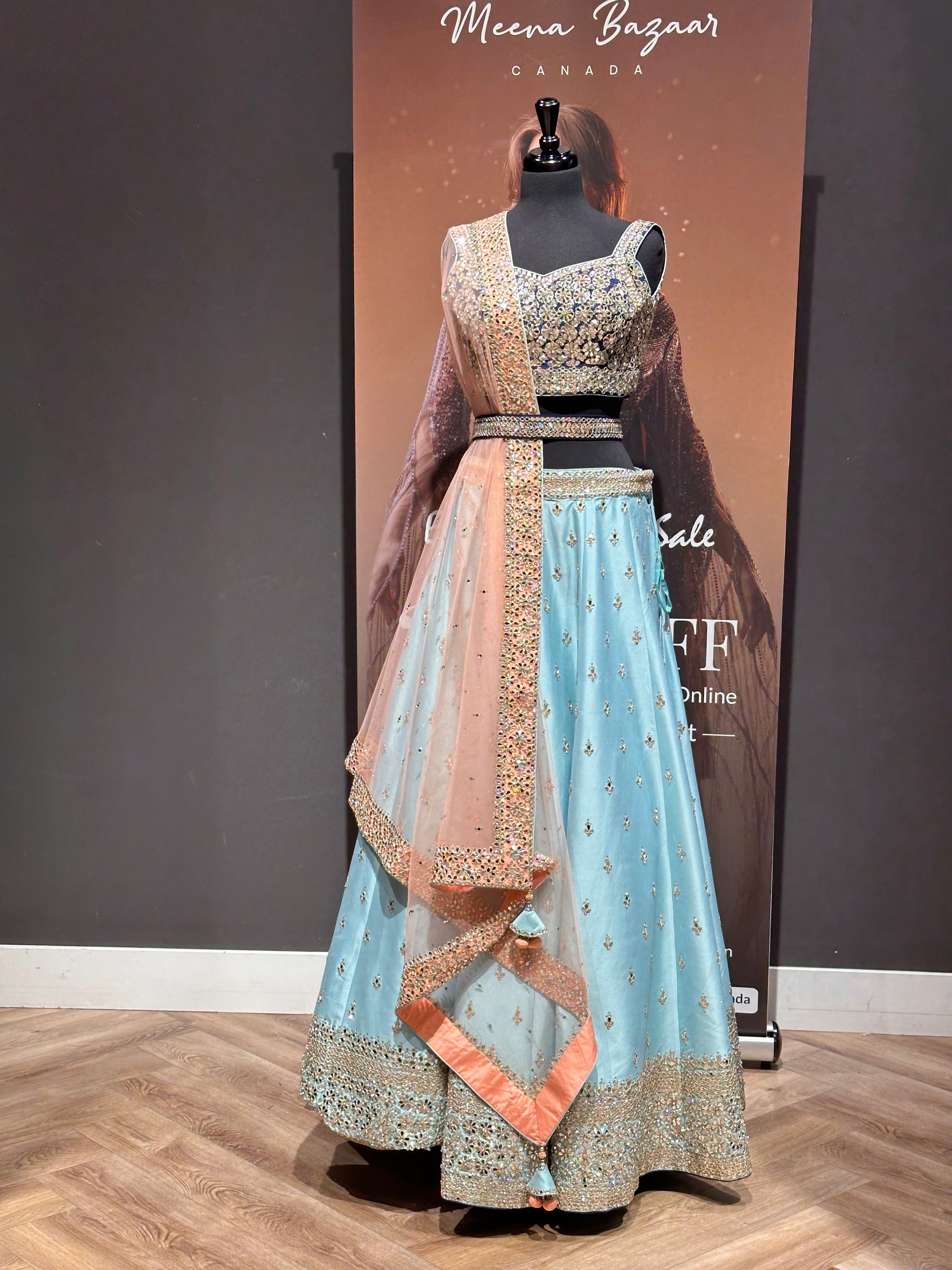 Exquisite three-tone Mirror Embellished Lehenga