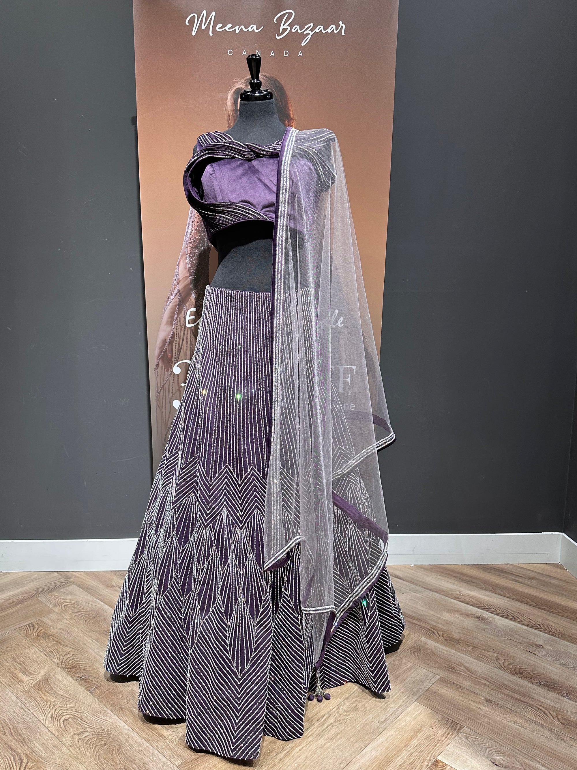 Monotone Plum Velvet Lehenga