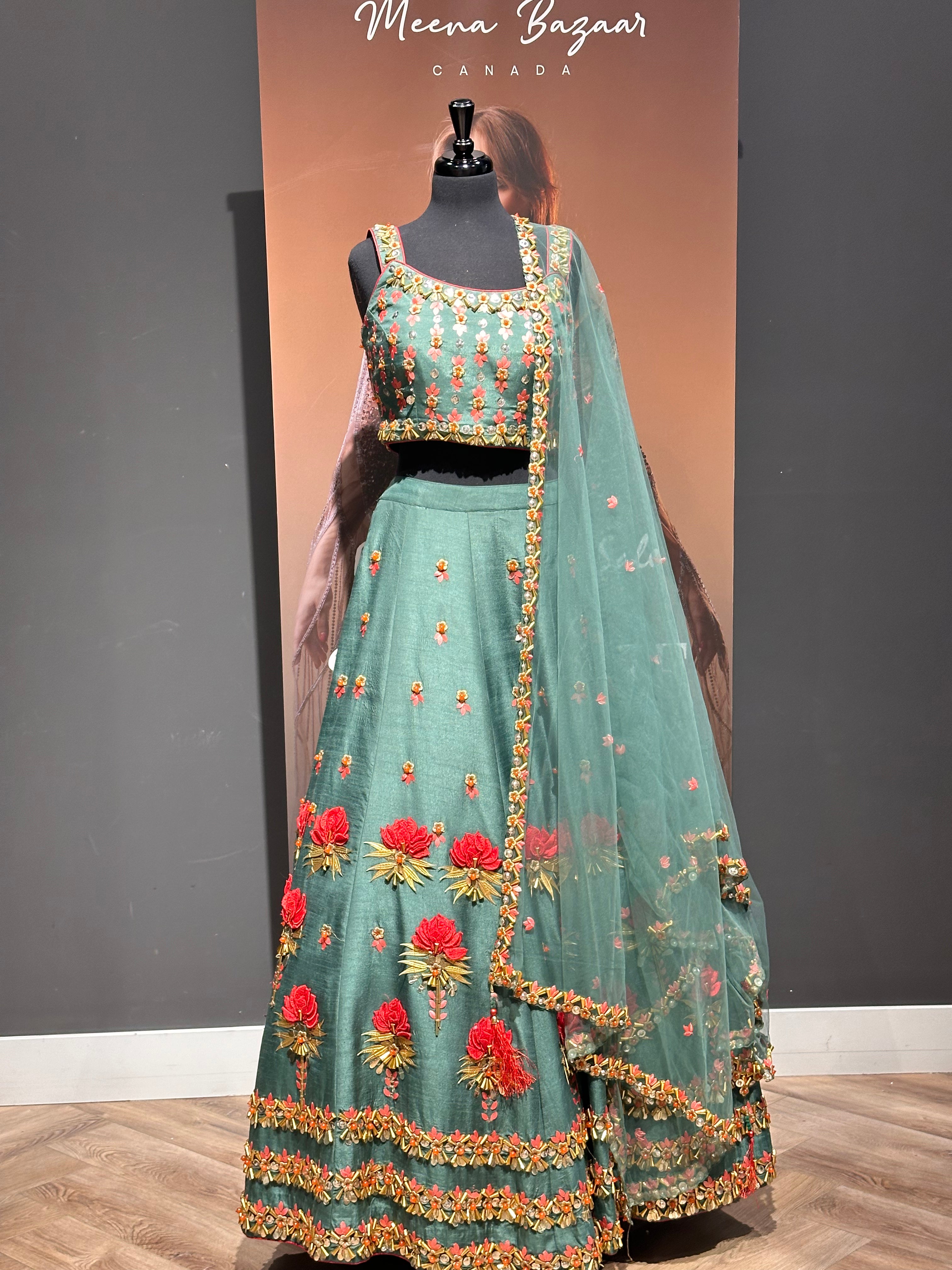 Forest Green Floral Lehenga