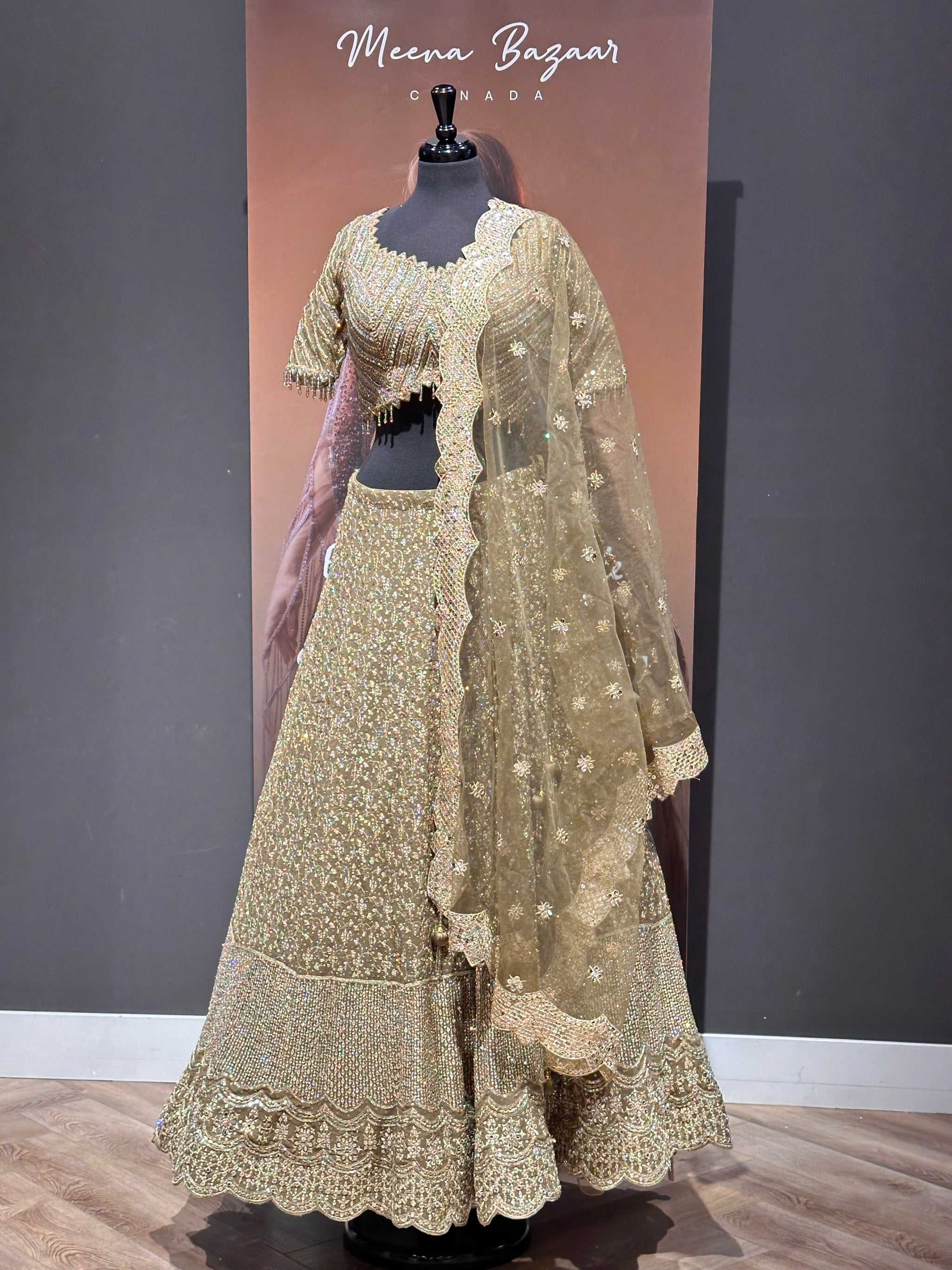 Olive Lehenga with Gold work