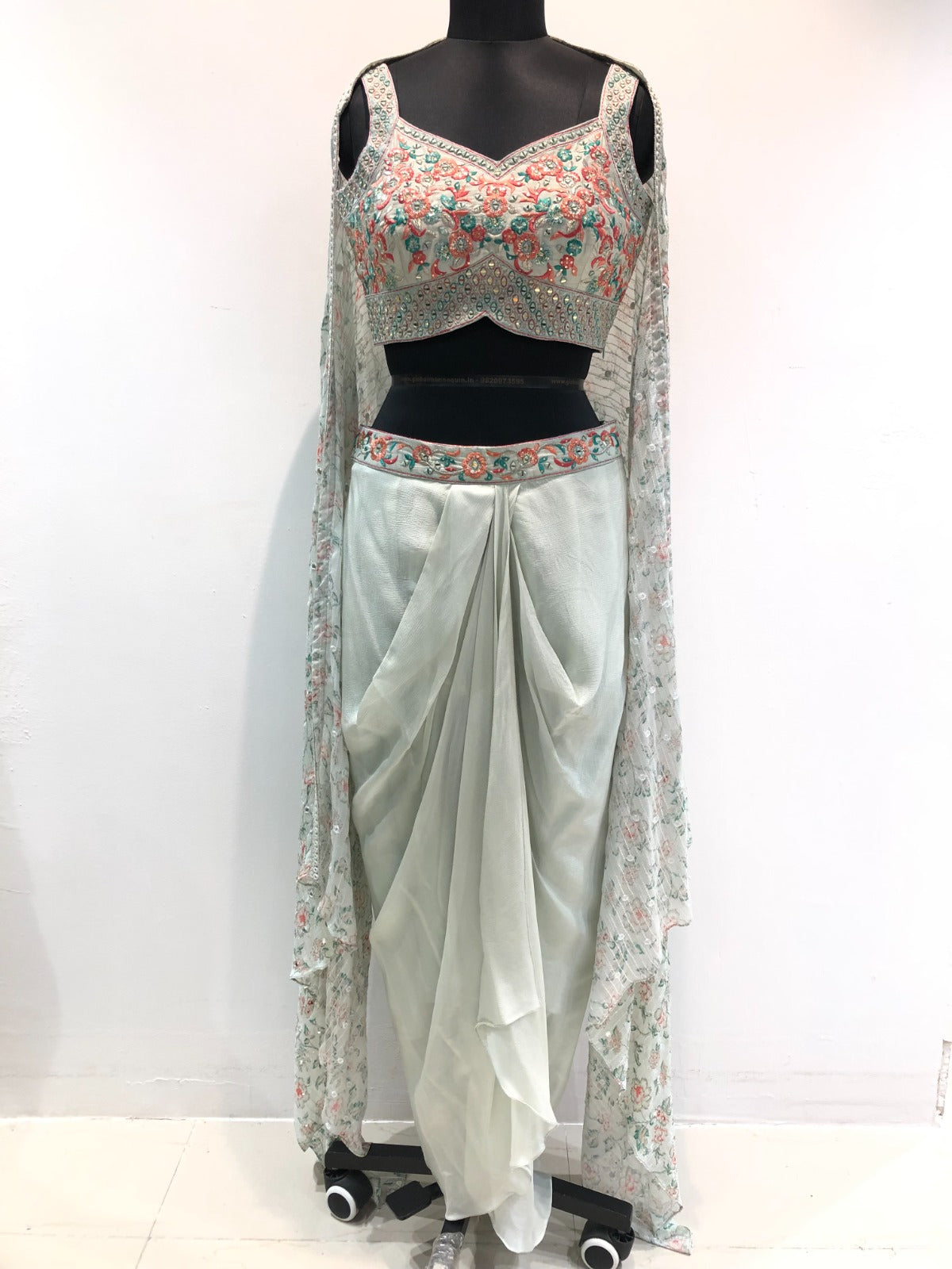 Enchanting Cape Dhoti Ensemble with Crop Top