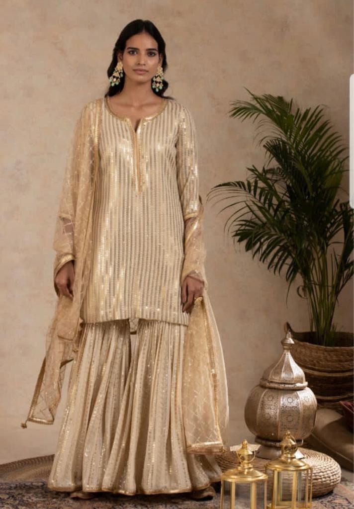 Gold Sequence Gharara suit