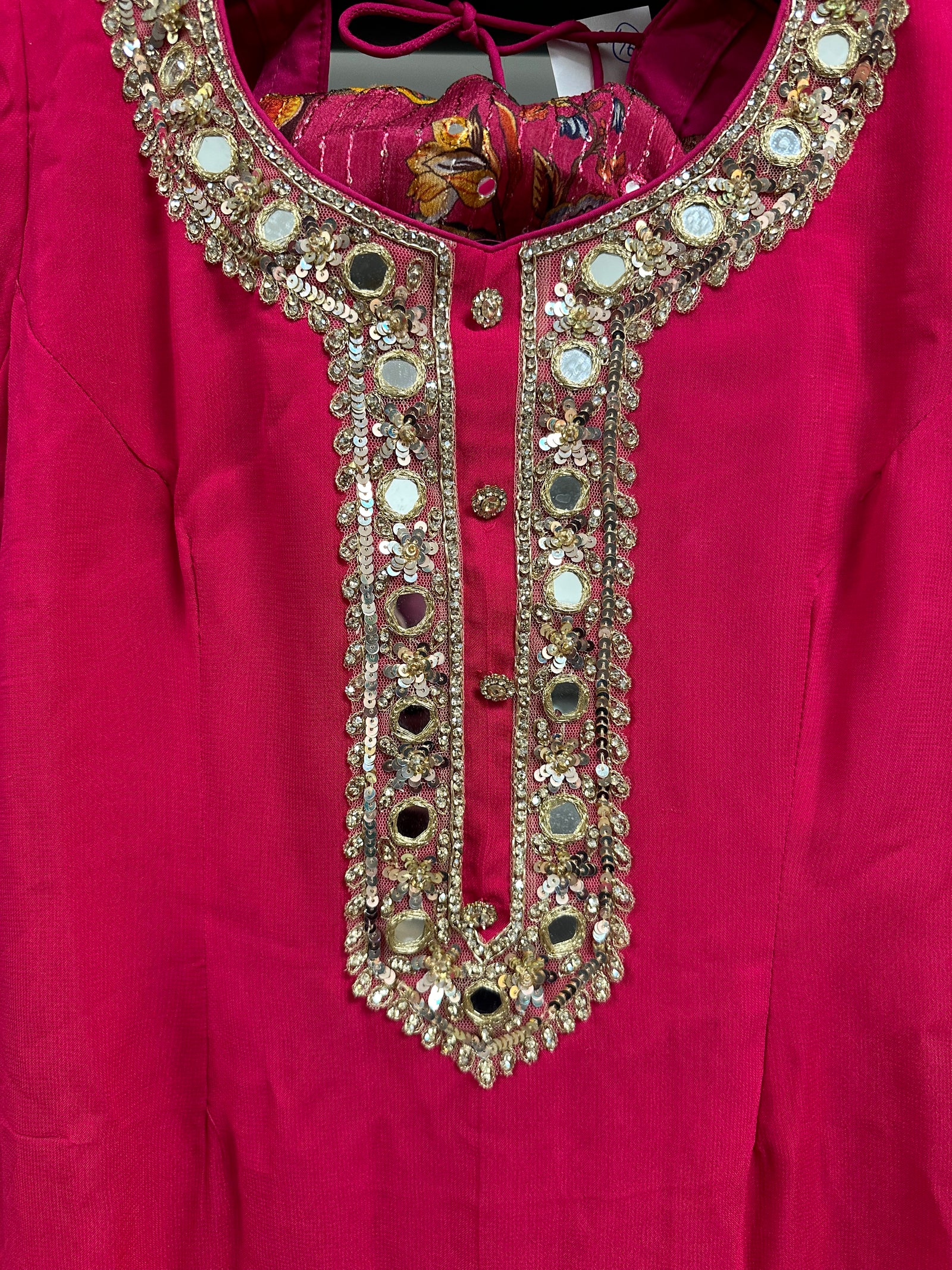 Mirror Work Sharara suit with printed Dupatta