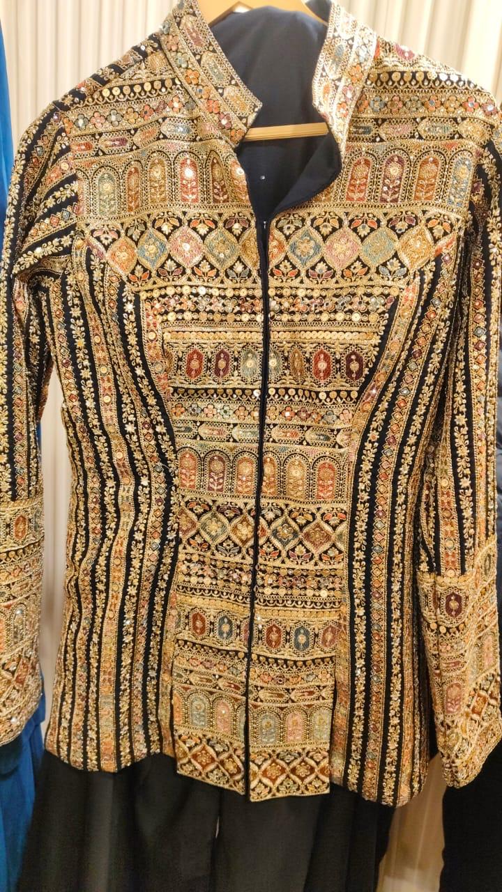 Theadwork Jacket Style Shirt With Sharara