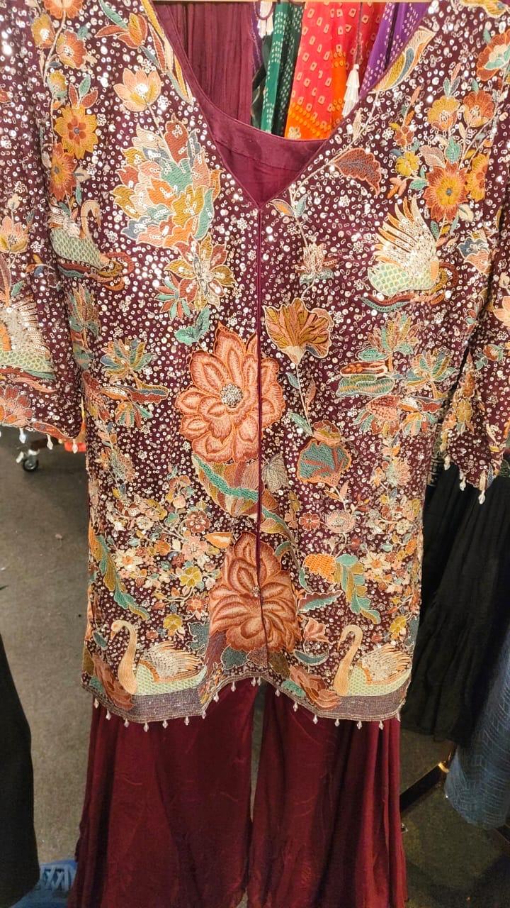 Embroidered Shirt with Plain Sharara