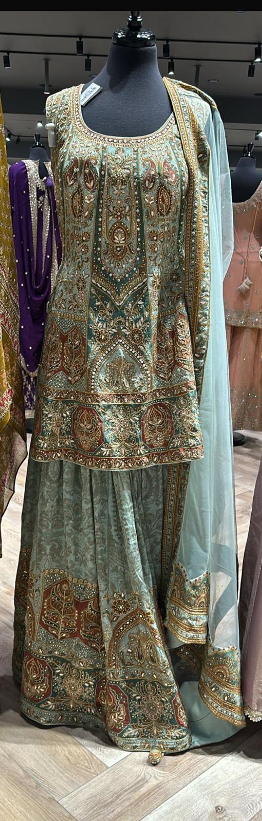 Astonishing Printed Pakistani Style Sharara Suit