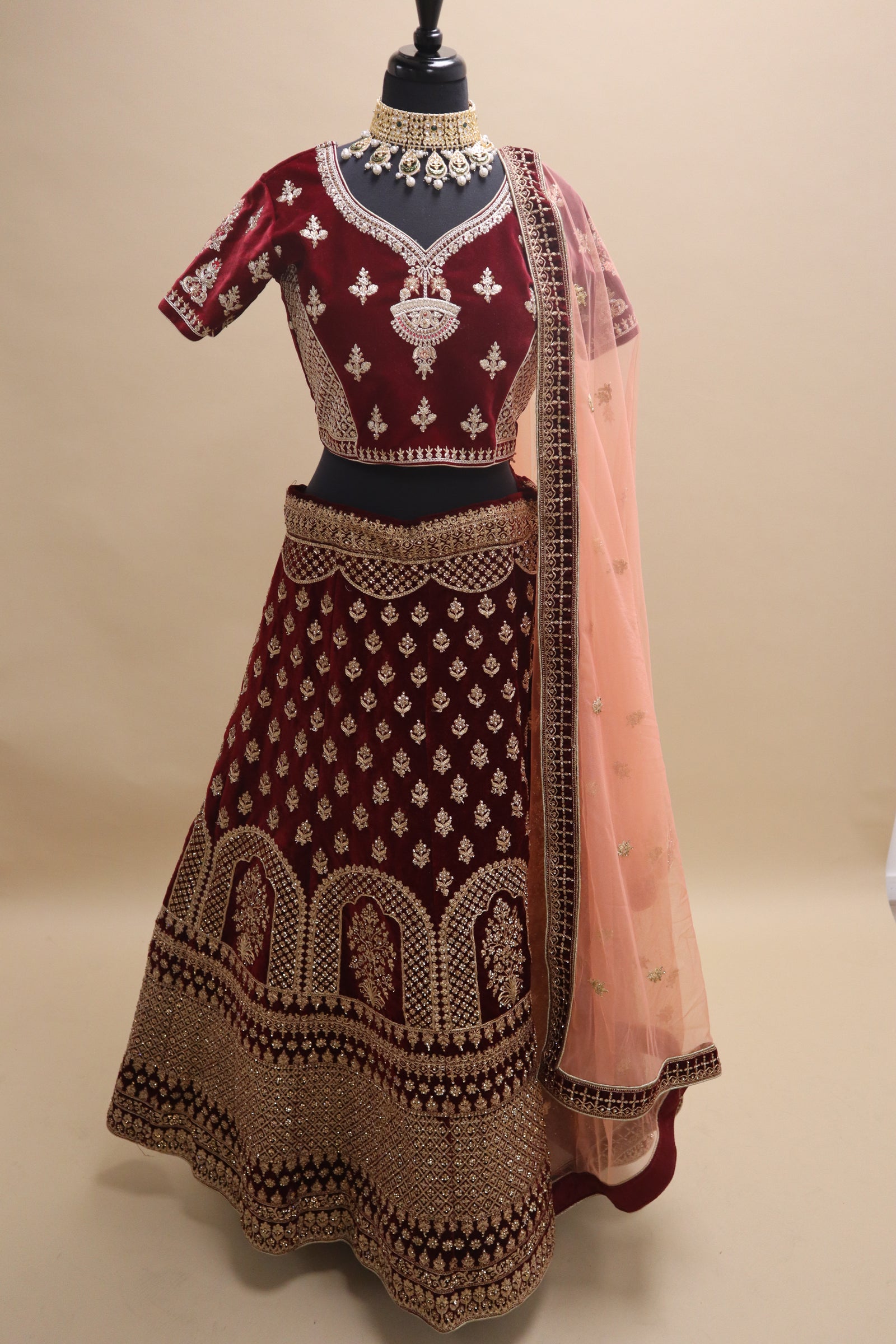 Berry Red Embroidery Bridal Lehenga