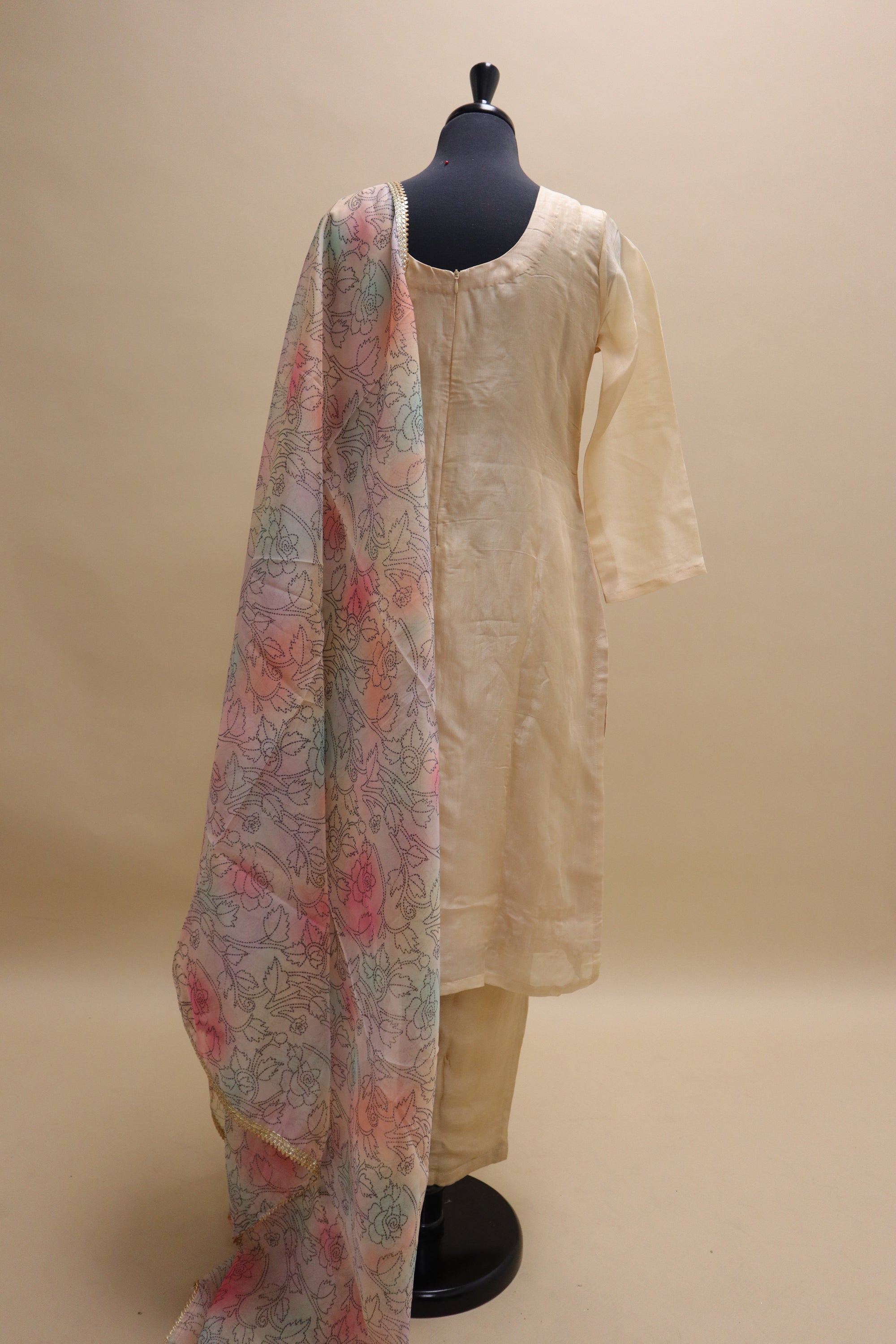 Organza Pant Suit with Multicolor Dupatta