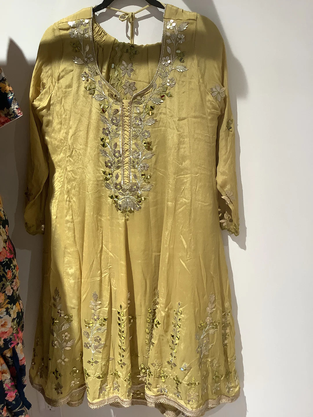 Musturd Anarkali Sharara dress for women.