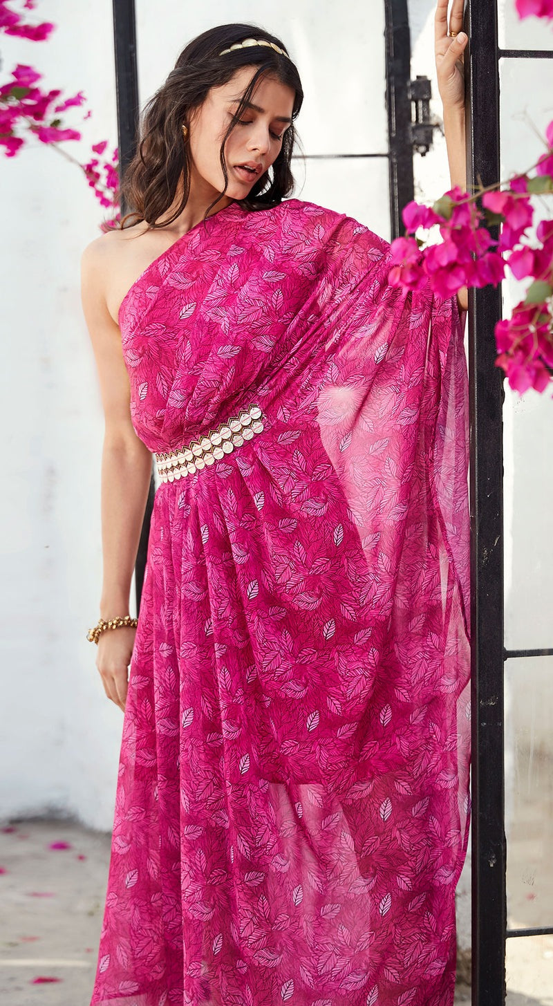 Image of a Pink Georgette Kaftan Dress.