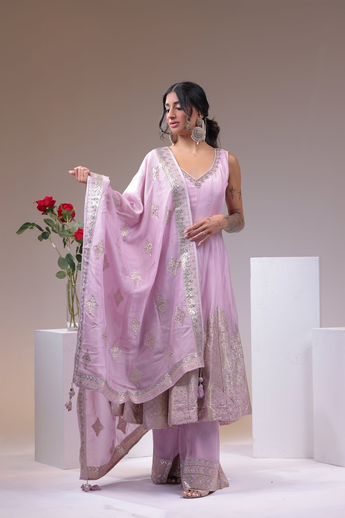 Stunning Anarkali With Sharara Suit