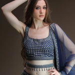 Model is wearing Navy Blue Lehenga