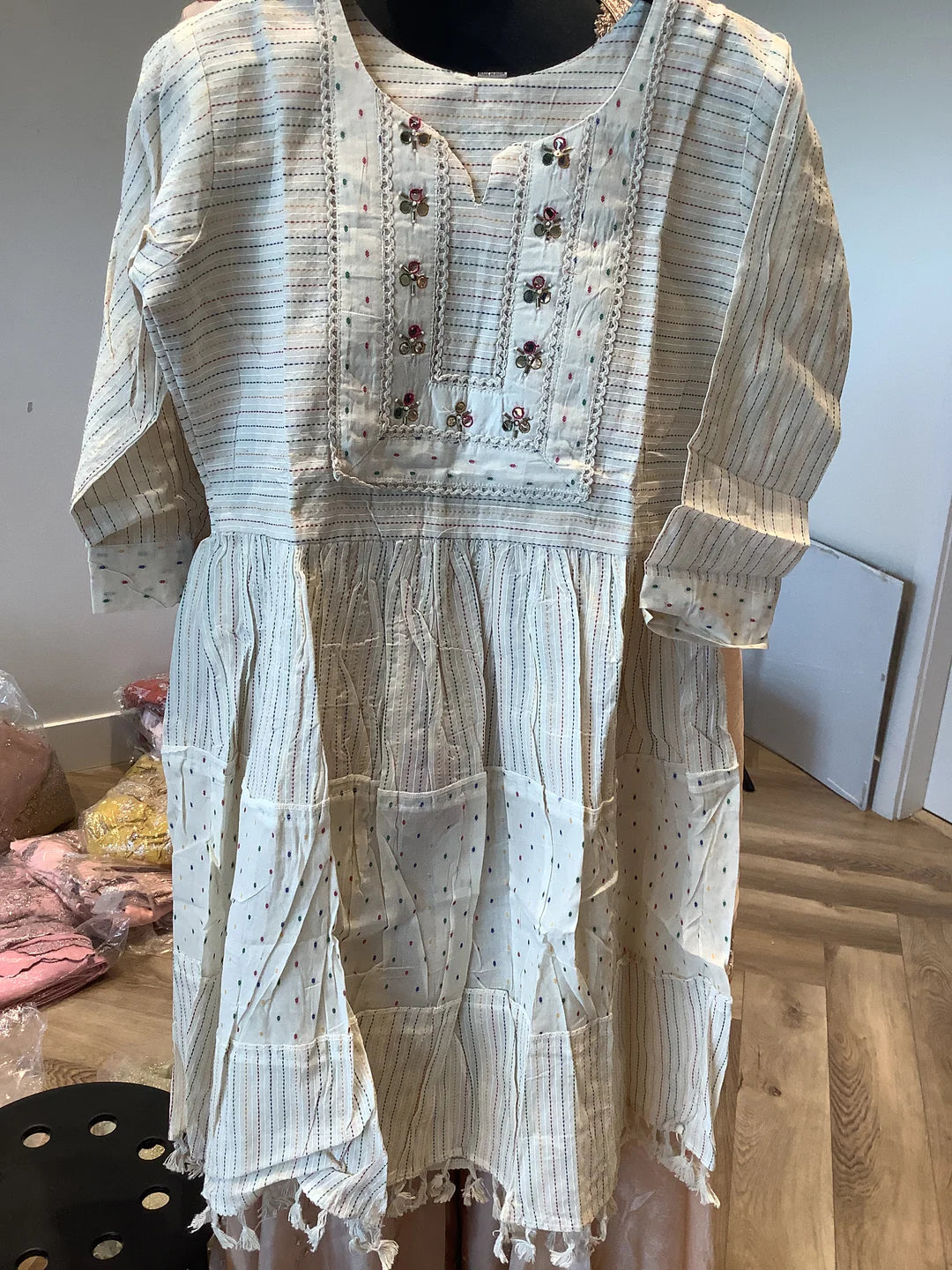 Off White Cotton Dress for women.