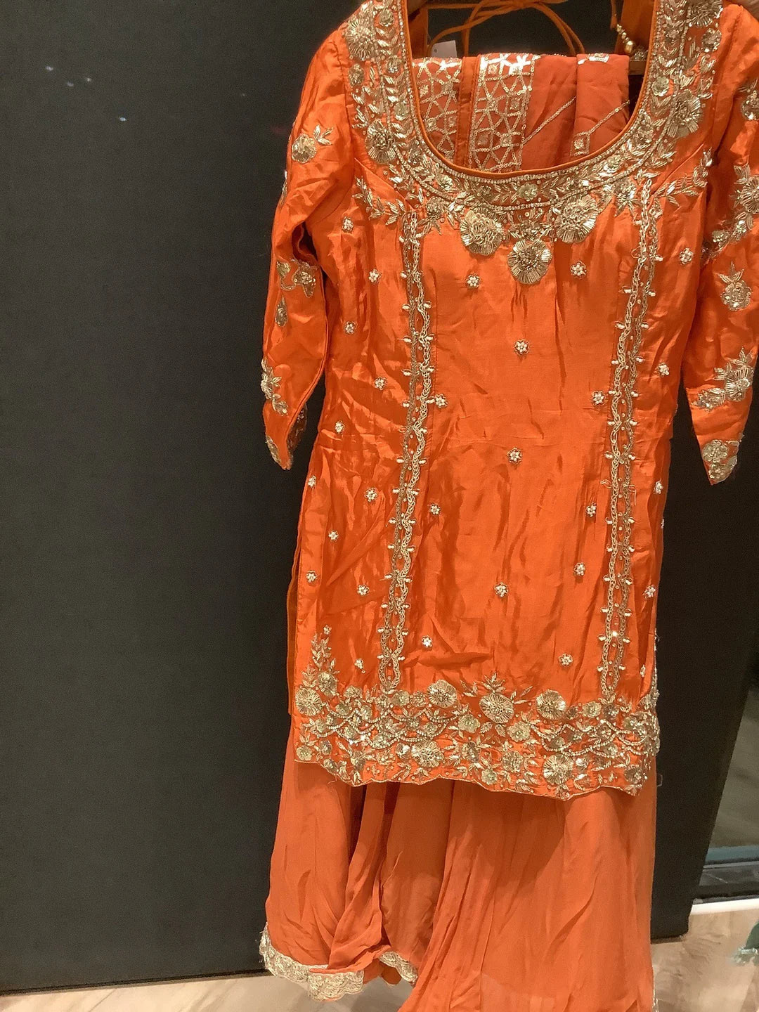 B Orange Sharara Outfit for ladies.