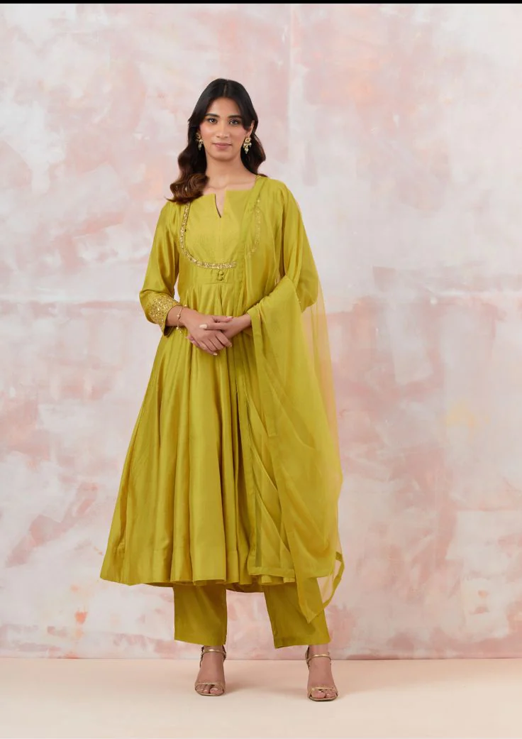 Bright Green Cotton Suit for women.