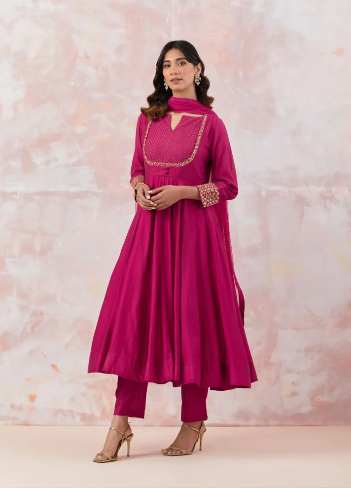 Hot Pink Cotton Suit for women.