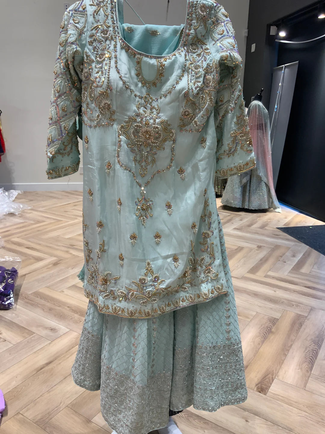 Ice Blue Gharara Suit for women.