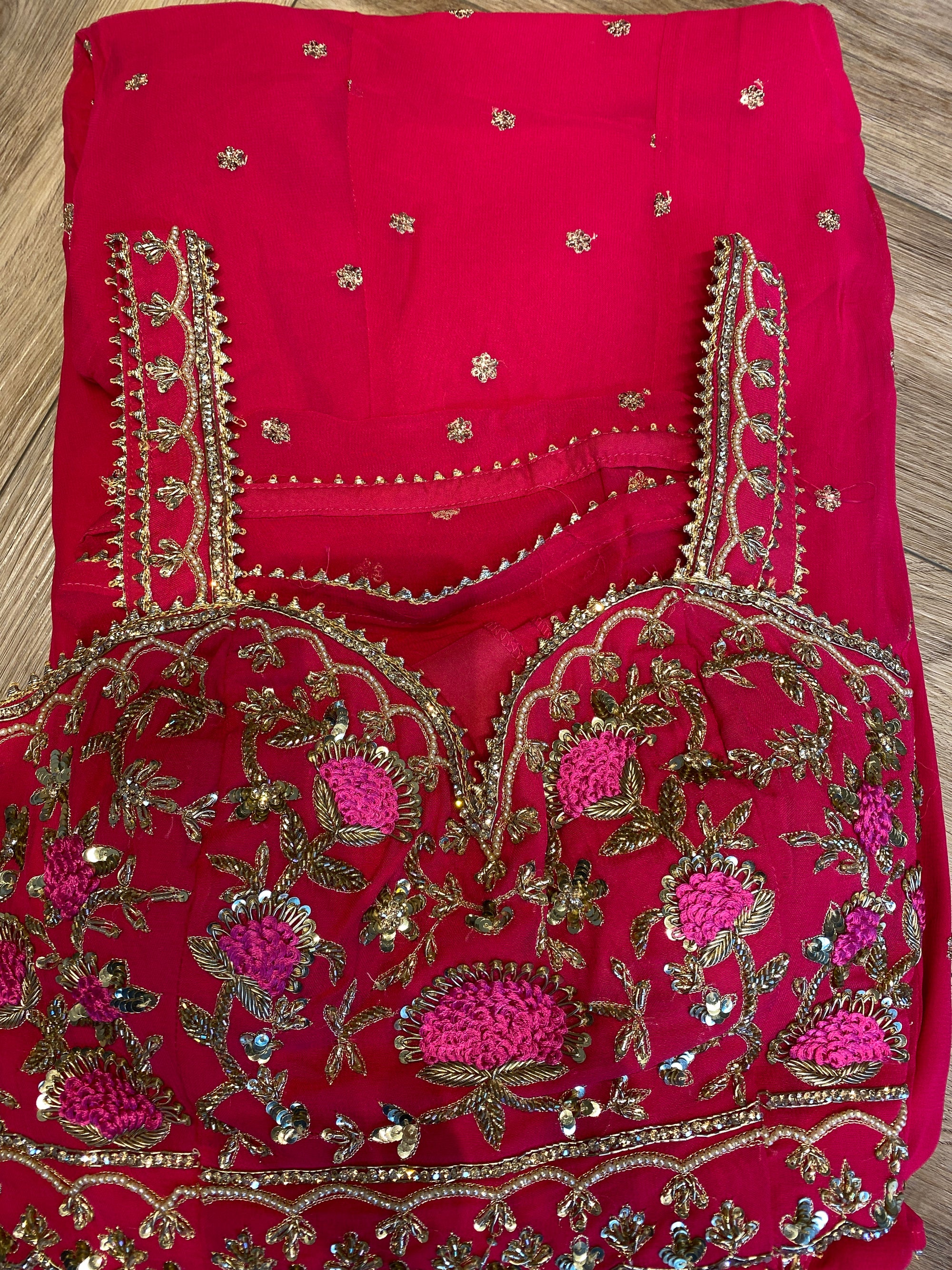 Spectacular Crop Top with Knot Embroidery Sharara Set