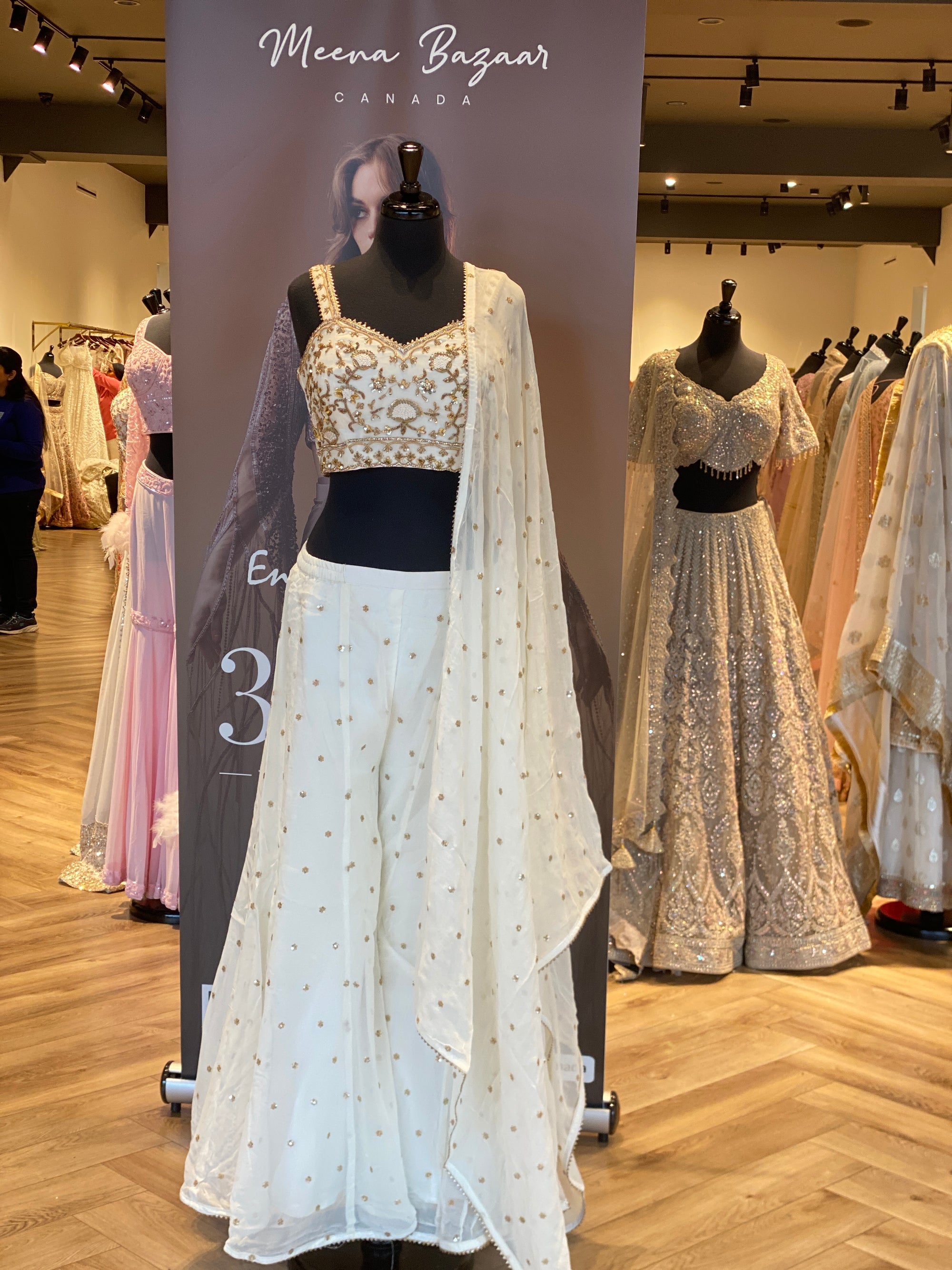 Spectacular Crop Top with Knot Embroidery Sharara Set