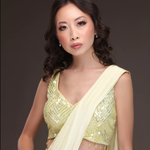 A beautiful fruity lemon georgette saree.